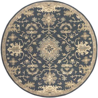 Willard Floral Tufted Wool Navy/Tan Area Rug Charlton Home Rug Size: Round 4&