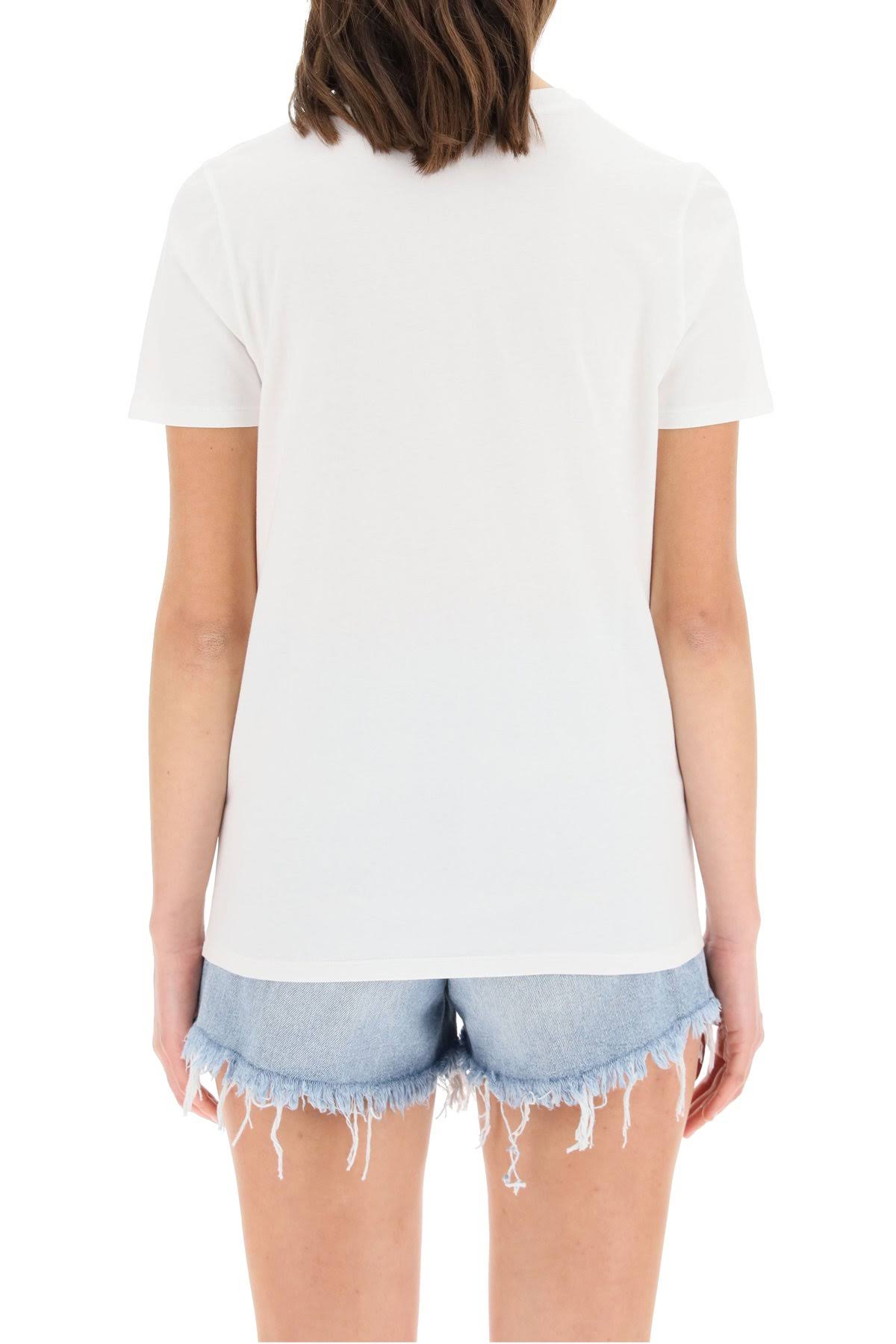 Balmain T-Shirt with Logo Print M White,Pink Cotton