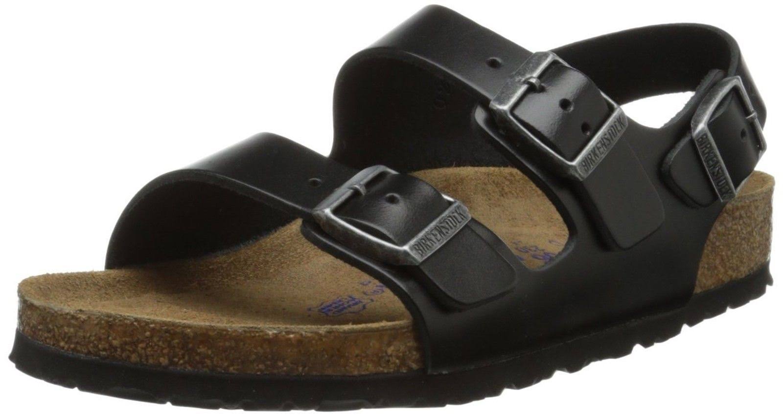 Birkenstock Milano Soft Footbed Sandal - 39 - Black Amalfi Leather