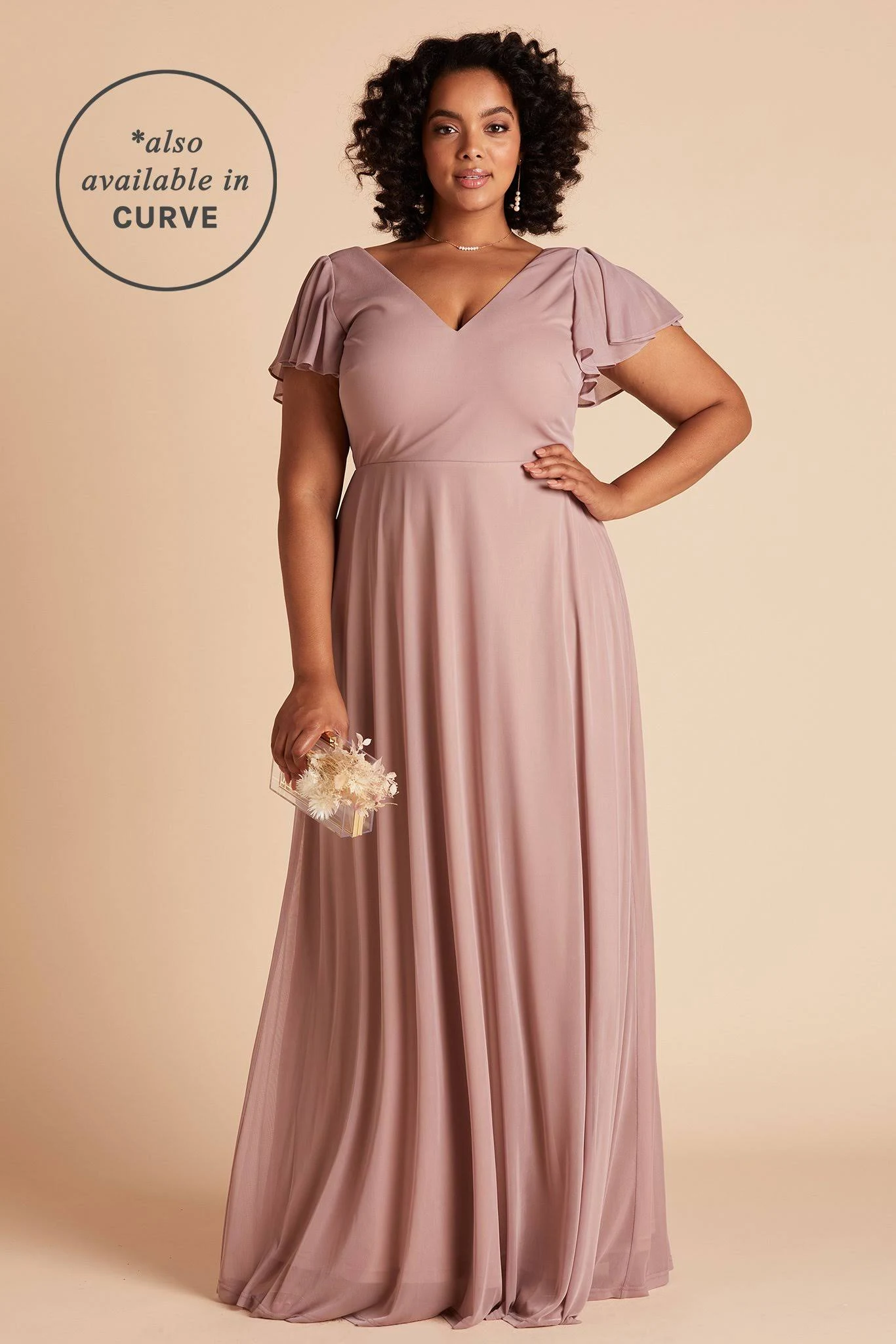Birdy Grey Hannah Flutter Sleeve Bridesmaid Dress in Mauve S / Mauve