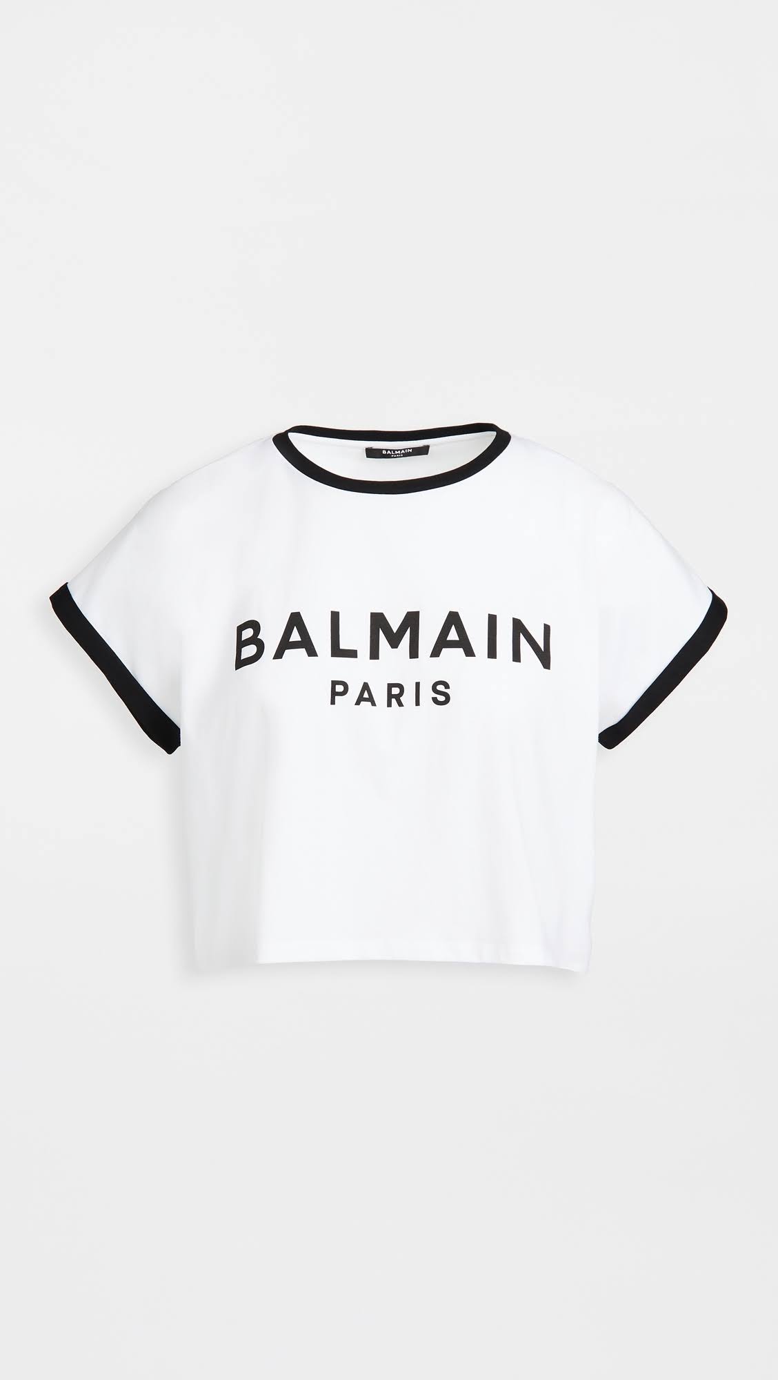 Balmain White & Black Cropped Flocked Logo T-Shirt