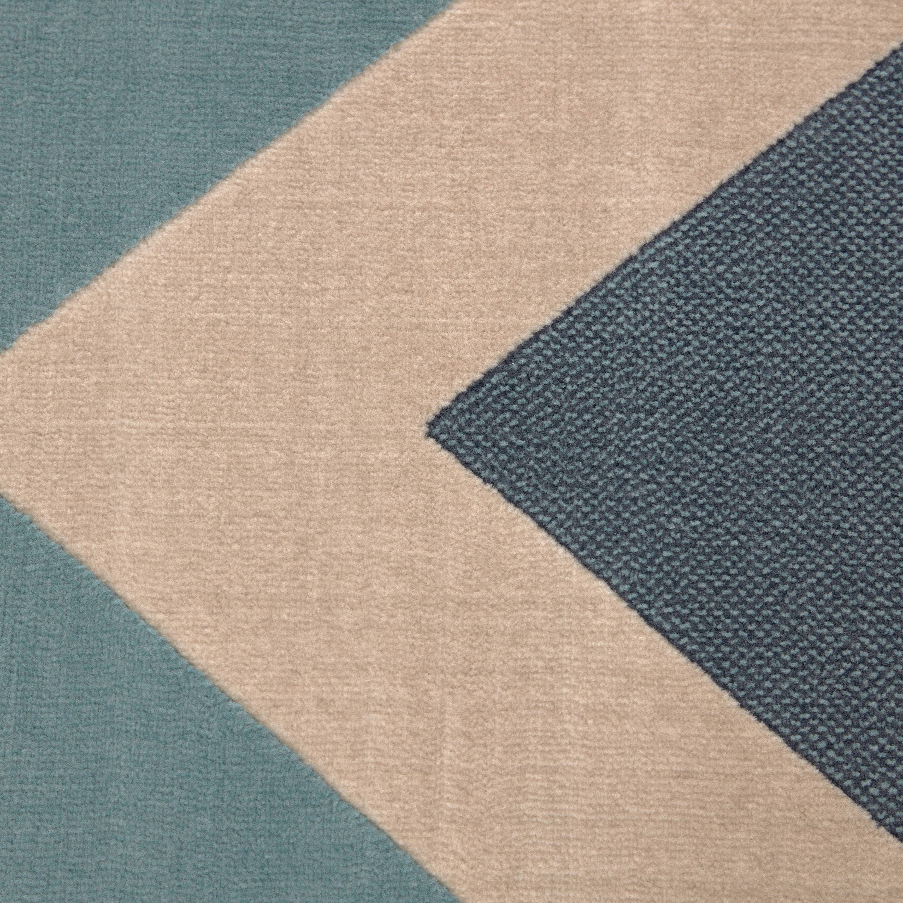 BALTA Chevron Waves Blue Multi (5&3 inch x 7&6 inch) - 5&3 inch x 7&6 inch, Beige