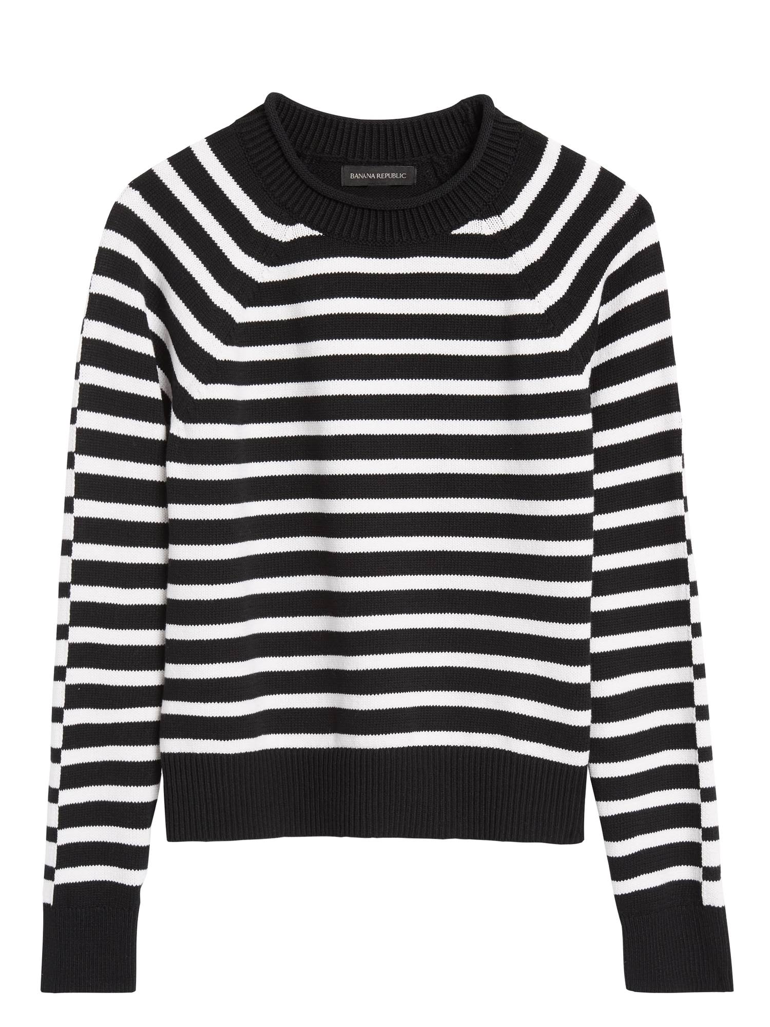 Banana Republic Women's Stripe Cotton-Blend Cropped Sweater Black Stripe Size L