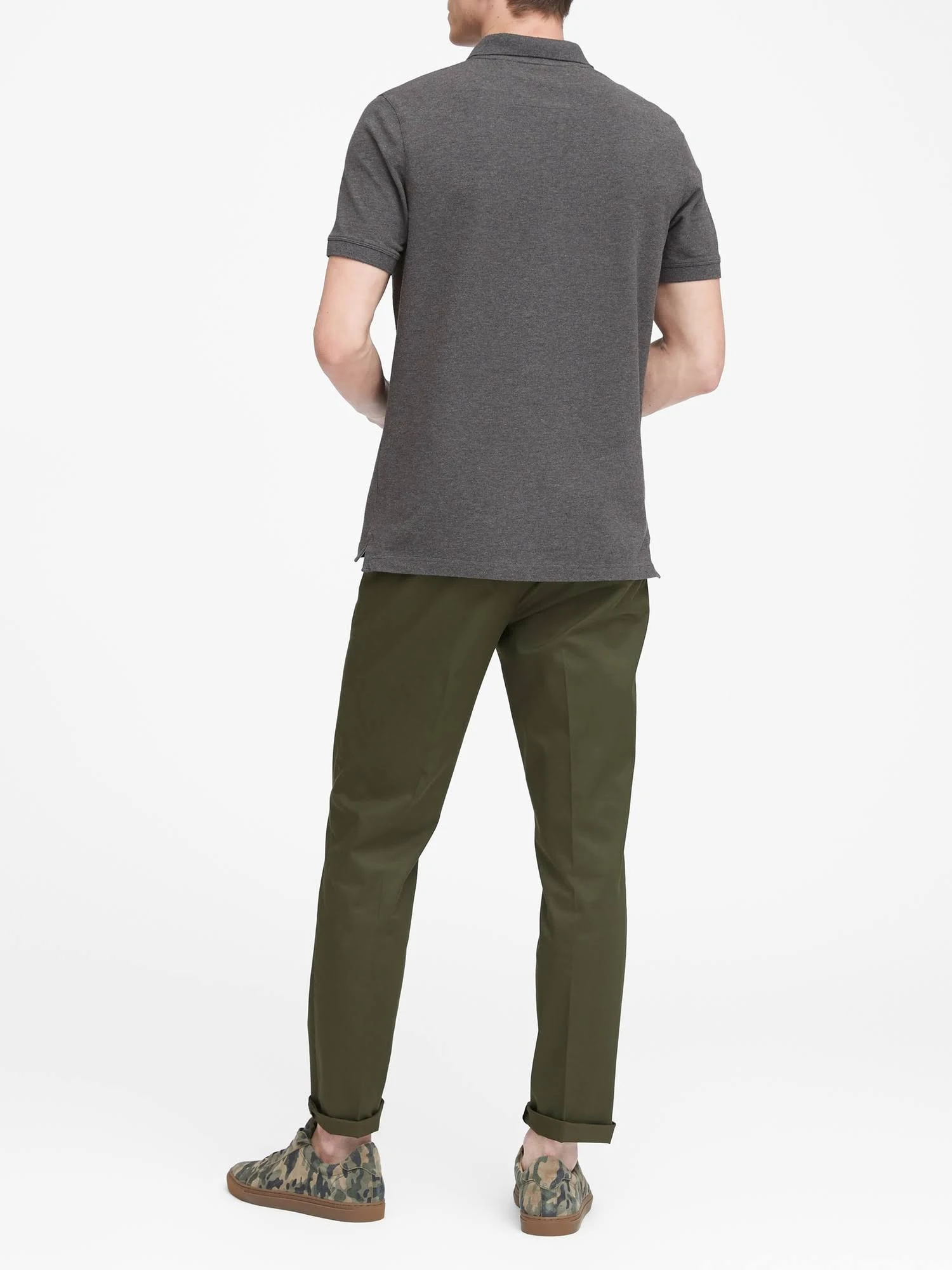 Banana Republic Men's Signature Pique Polo Shirt Dark Charcoal Heather Tall Size M