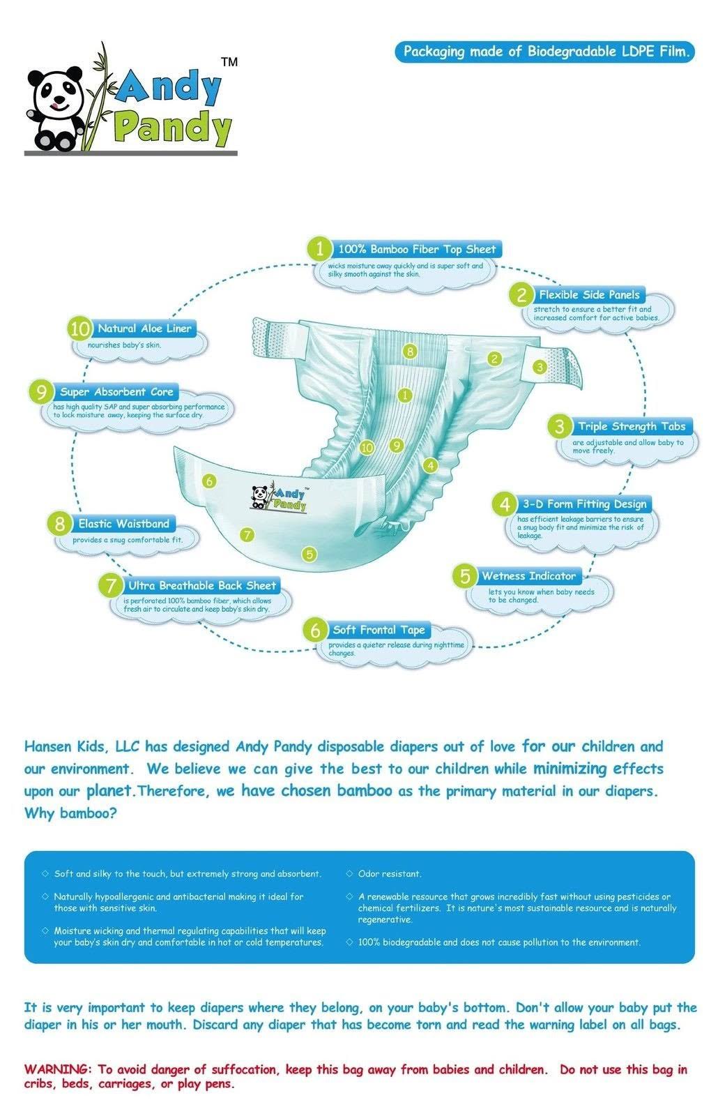 Andy Pandy Premium Bamboo Disposable Diapers X-Large 62 Count