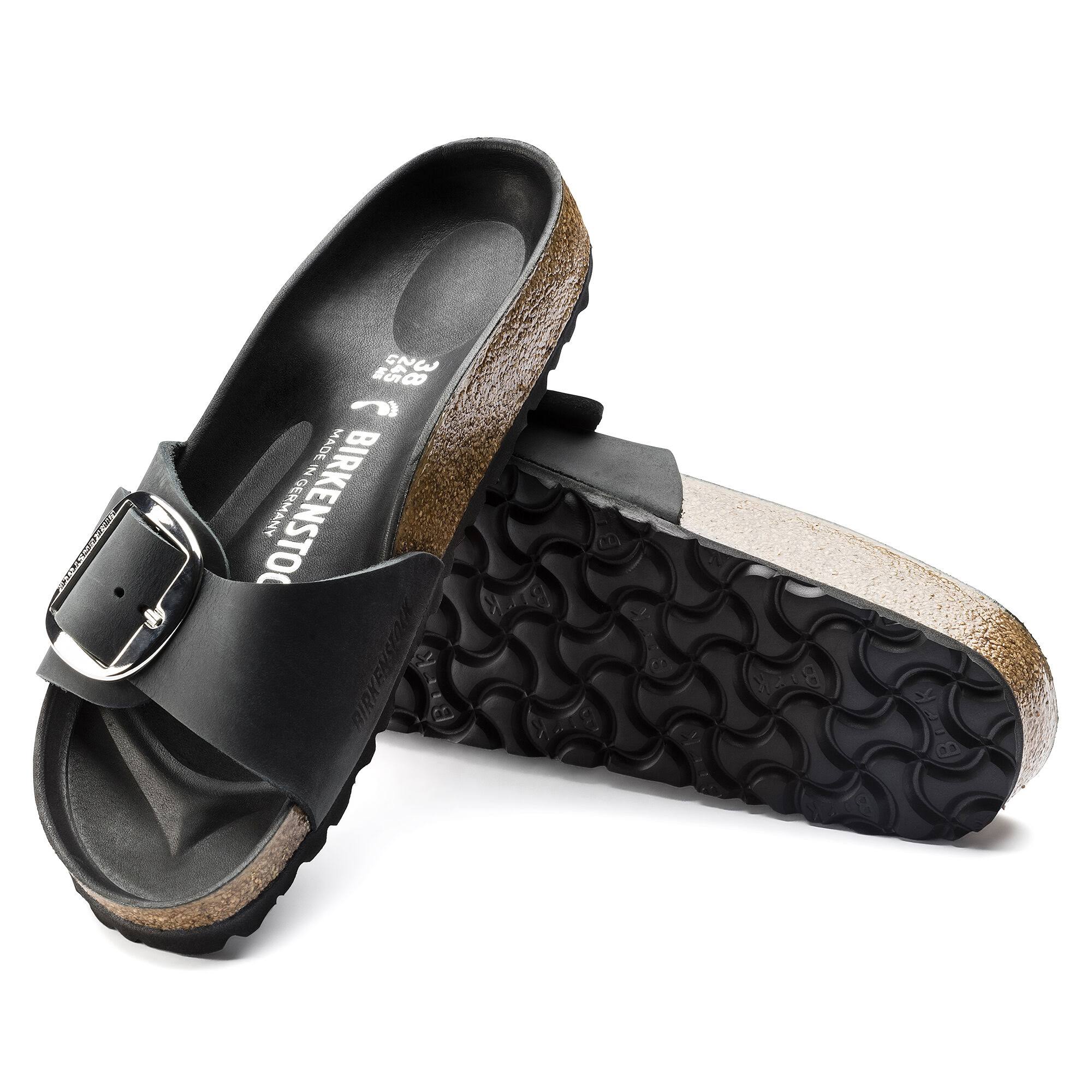 Birkenstock Madrid Big Buckle Oiled Leather Sandals - Black