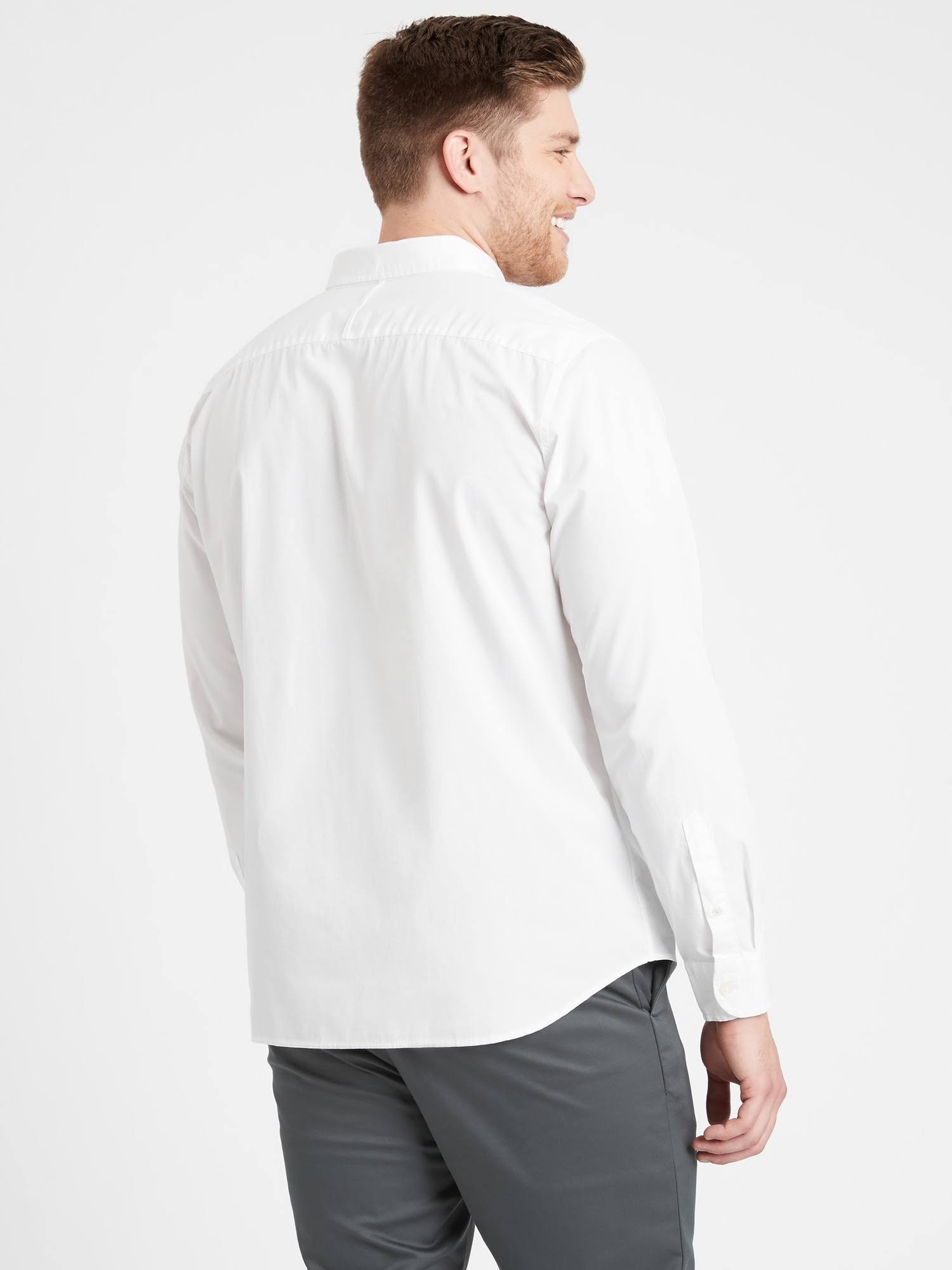 Banana Republic Men's Untucked Slim-Fit Organic Luxe Poplin Shirt White Tall Size L