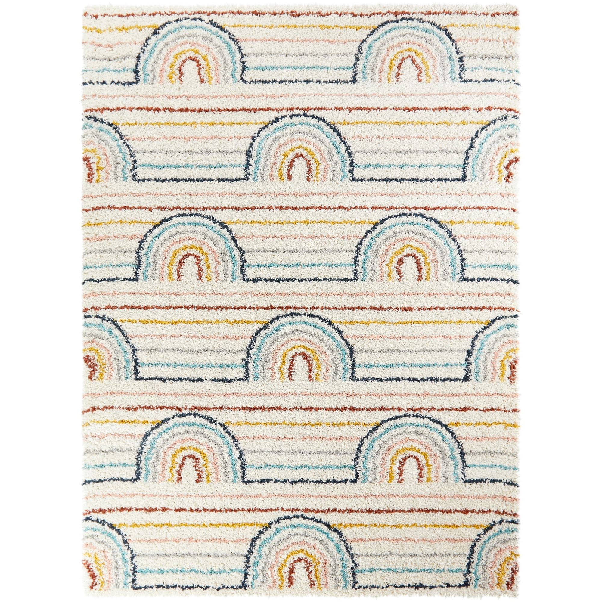Hailey Kids Rainbow Print Shag Berber Area Rug - 6&7x22 x 9& - White