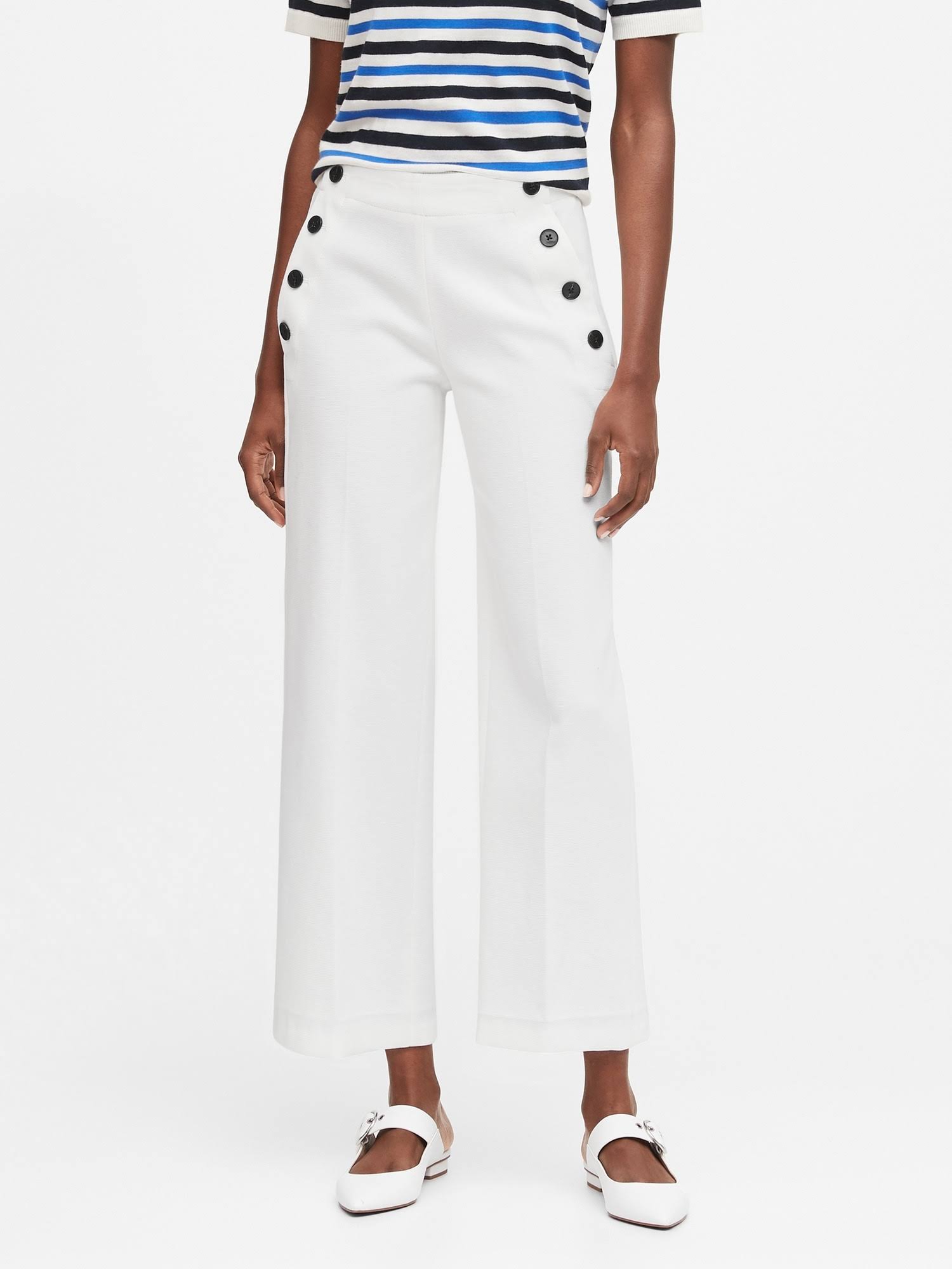 Banana Republic Women's Slim Wide-Leg Cropped Sailor Pant White Size 8 Regular