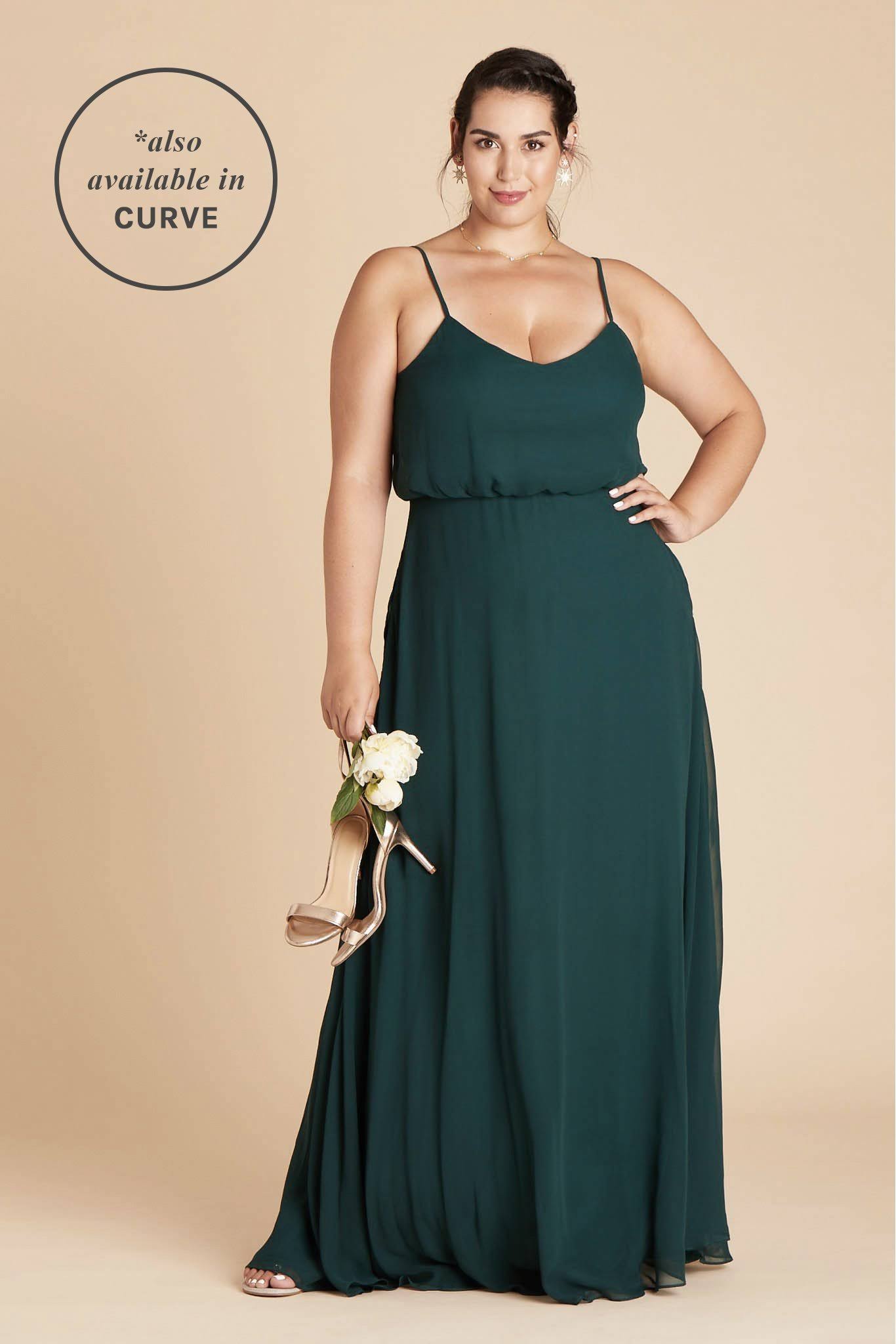 Gwennie Chiffon Bridesmaid Dress in Emerald XL / Emerald / No Slit