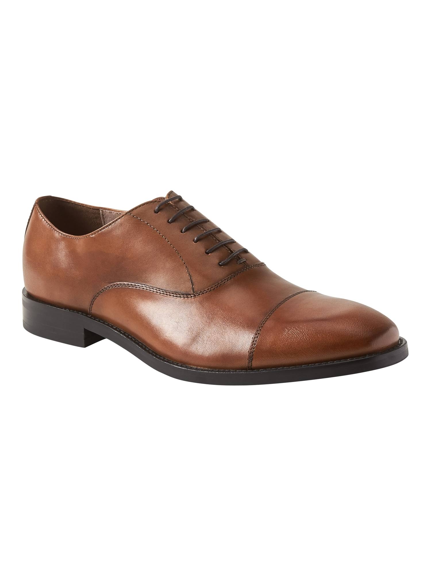 Banana Republic men's Kevin Italian Leather Cap-Toe Oxford Cognac Size 8
