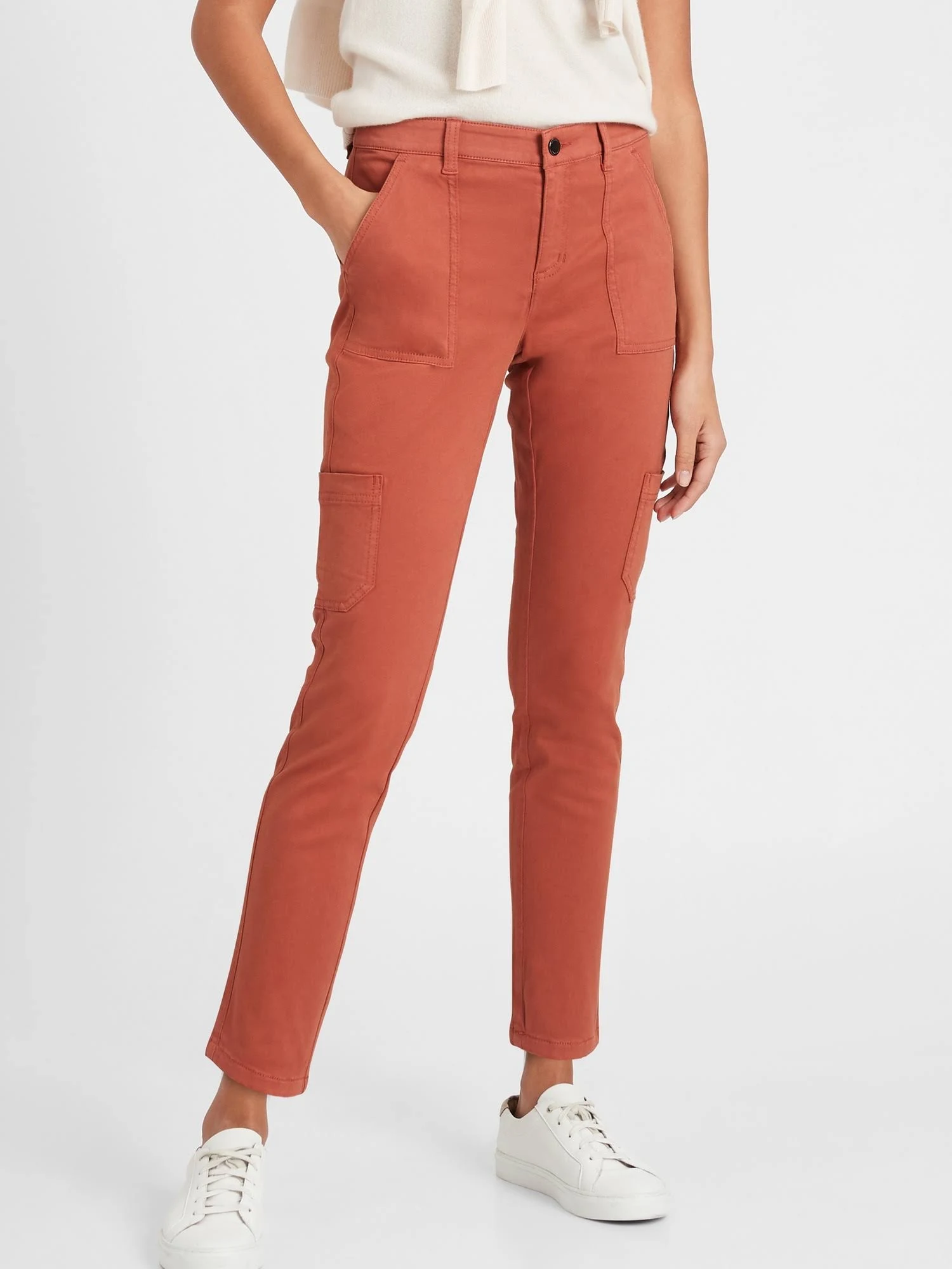 Banana Republic Women's Mid-Rise Skinny Cargo Chino Pant Copper Clay Size 12 Long