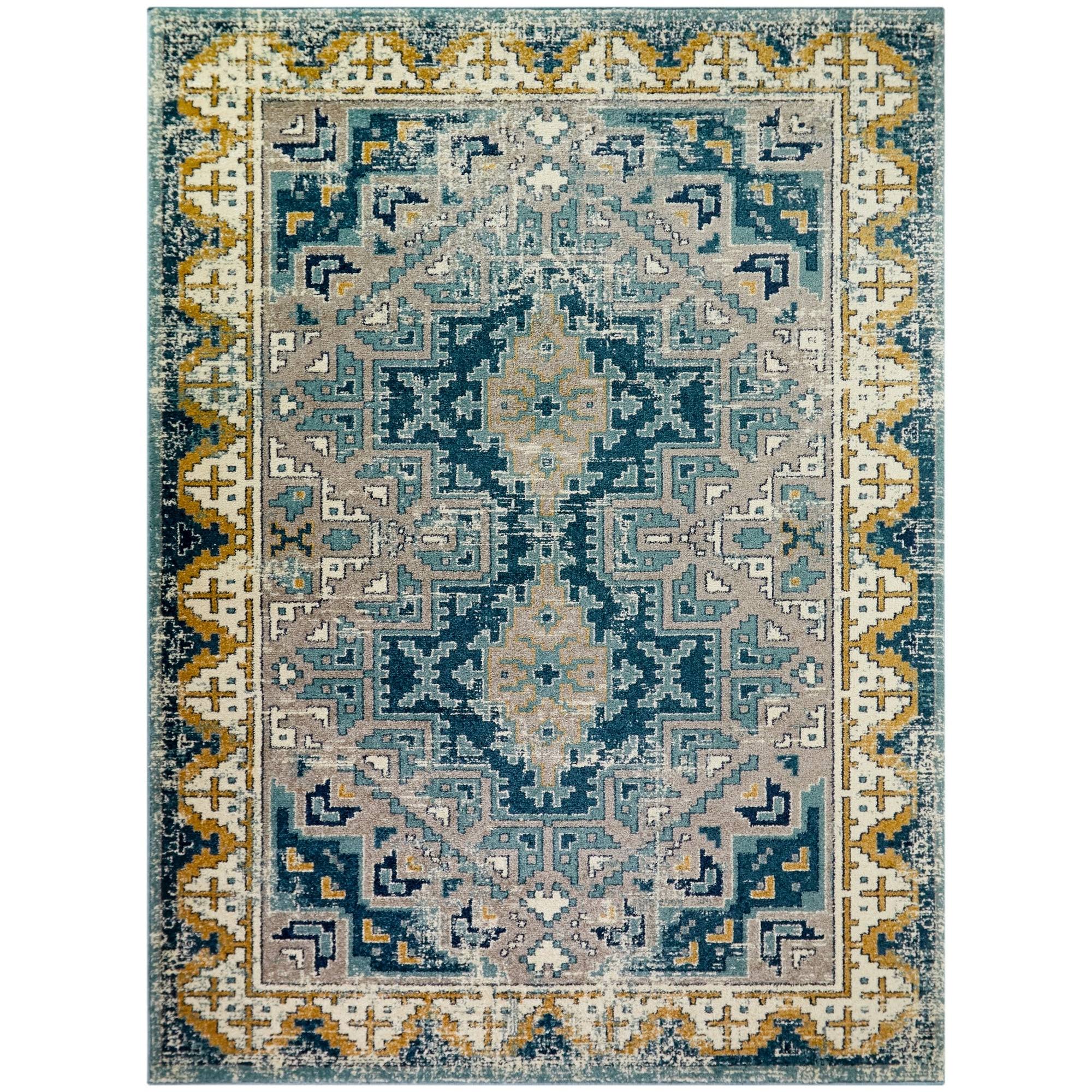 BALTA Herrera White 5 ft. x 7 ft. Distressed Medallion Area Rug