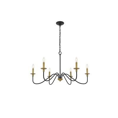 Ableton 6 - Light Candle Style Chandelier Birch LANE? Finish: Black and Brass, Size: 30x22 W x 18x22 H