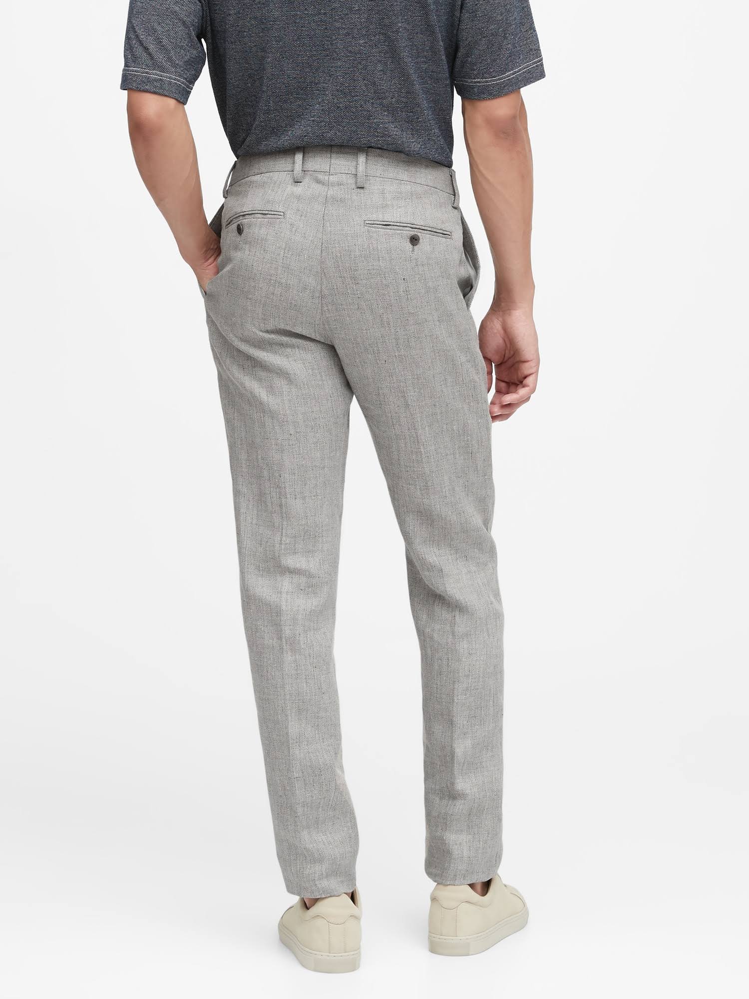 Banana Republic Men's Heritage Slim Tapered Pleated Linen Pant Gray Stone Size 34W 30L