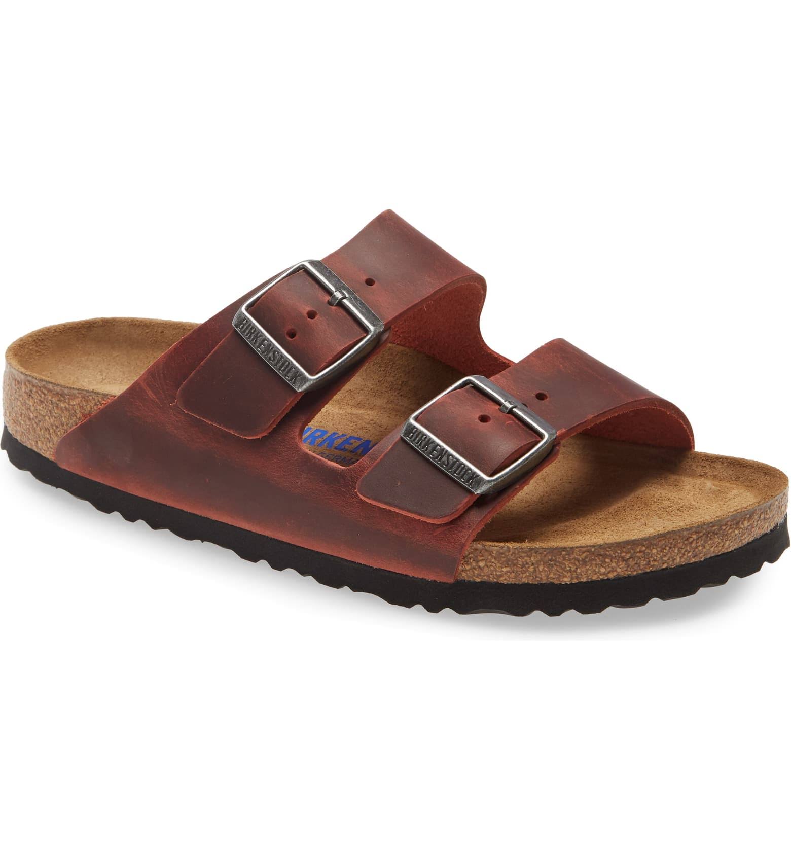 Birkenstock Women's Arizona Leather Sandal, 40 / Red