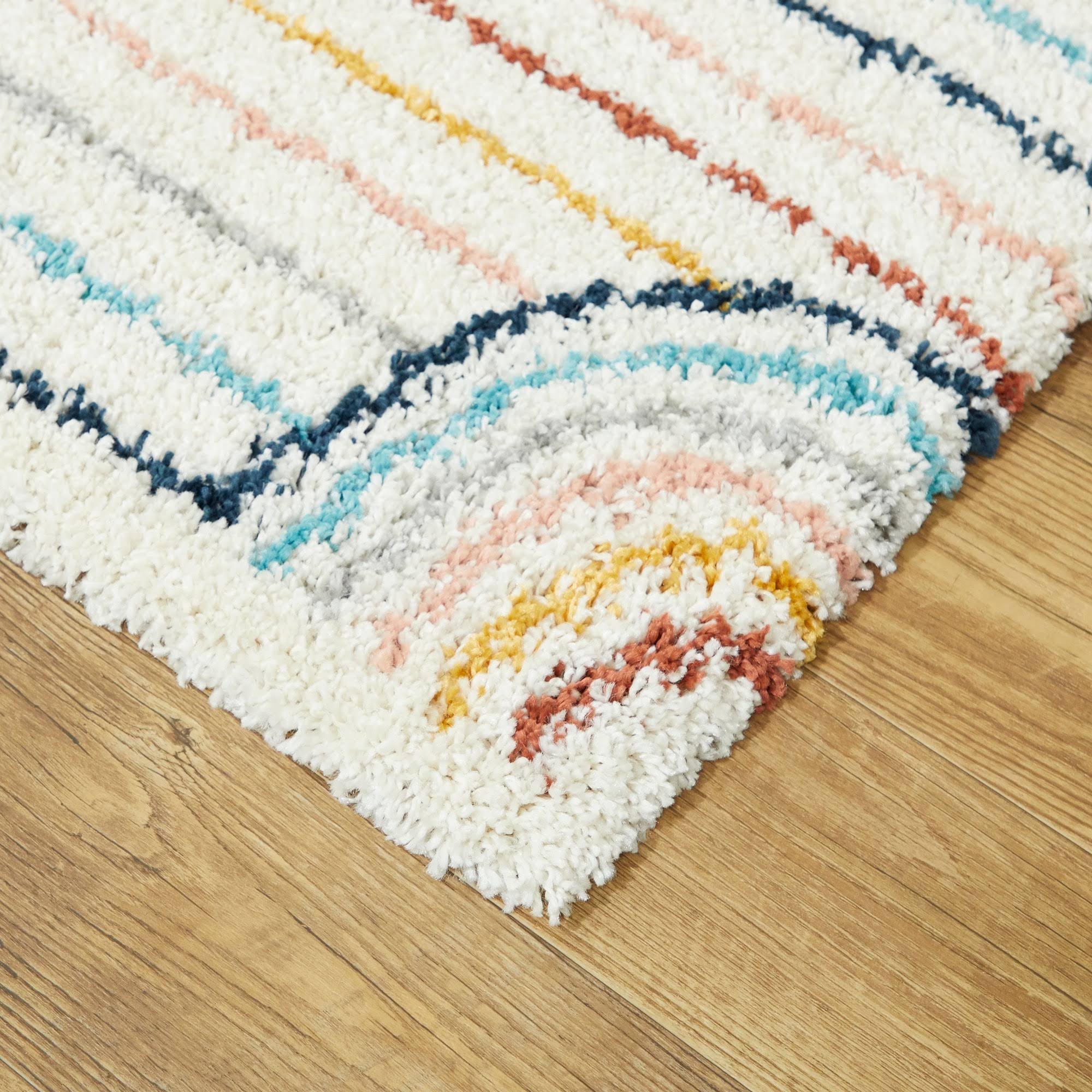 Hailey Kids Rainbow Print Shag Berber Area Rug - 6&7x22 x 9& - White