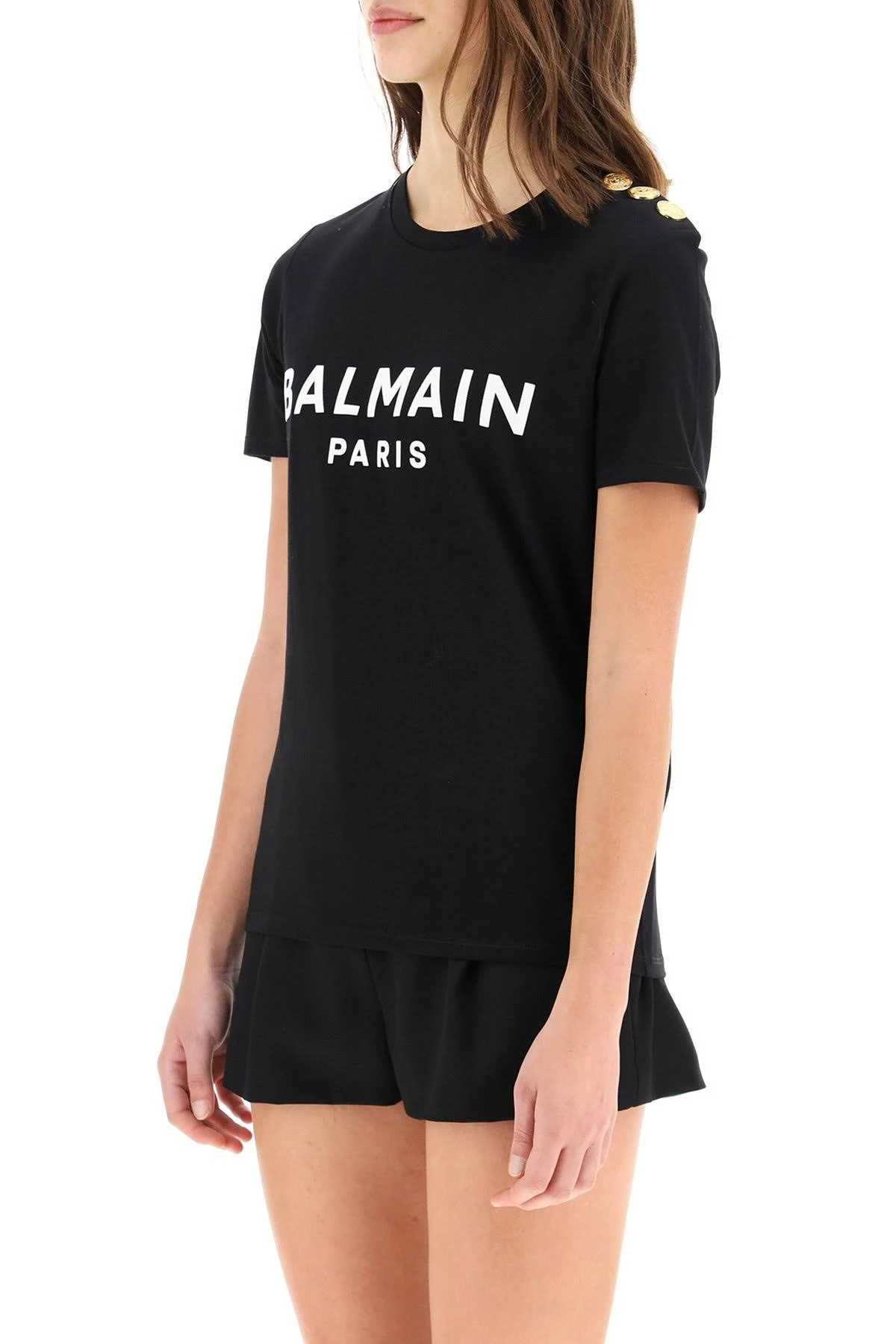 Balmain - Logo Buttoned T-Shirt, Women , Black