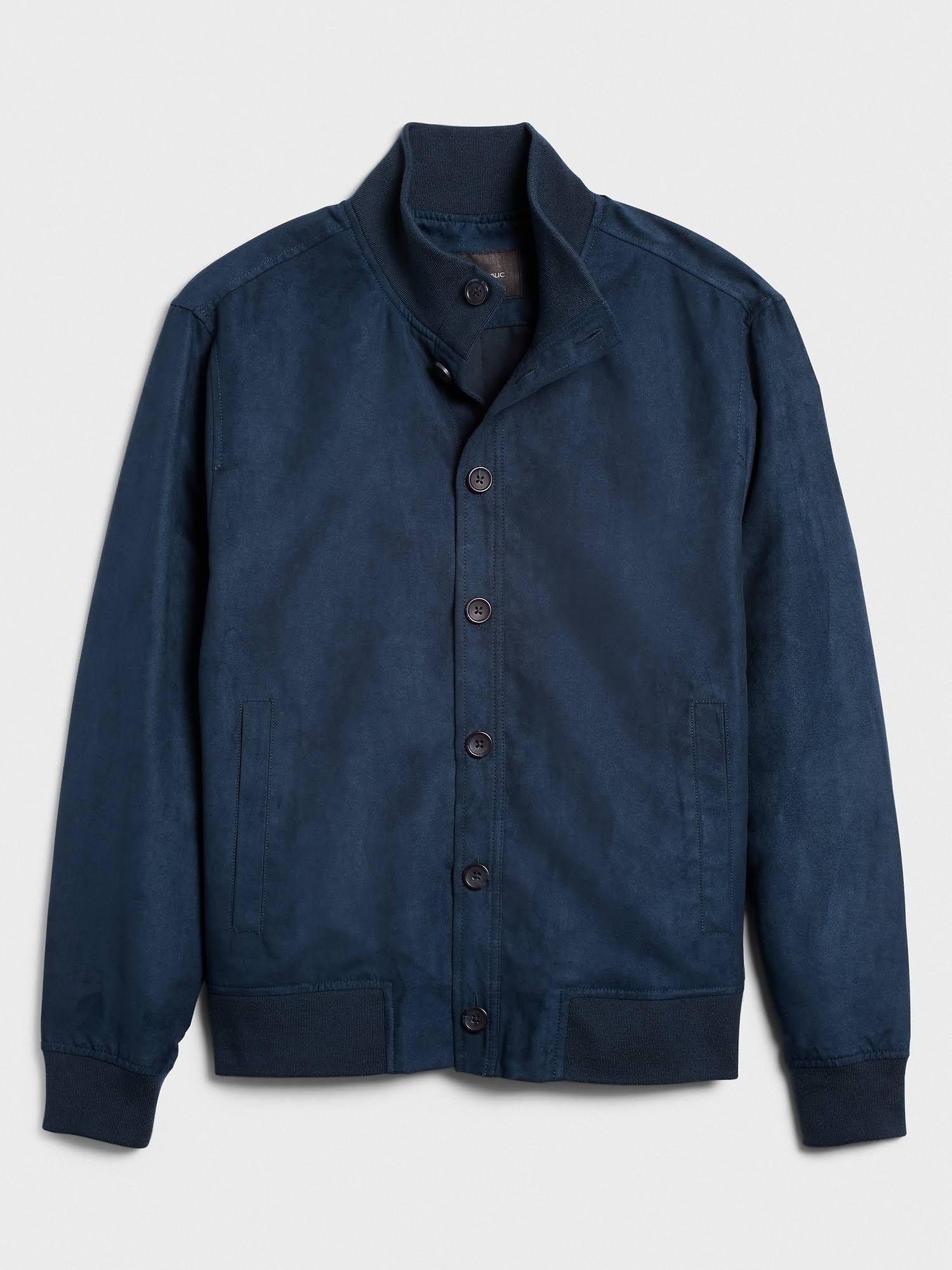Banana Republic Factory Men's Vegan Suede Button Front Jacket Preppy Navy Regular Size L