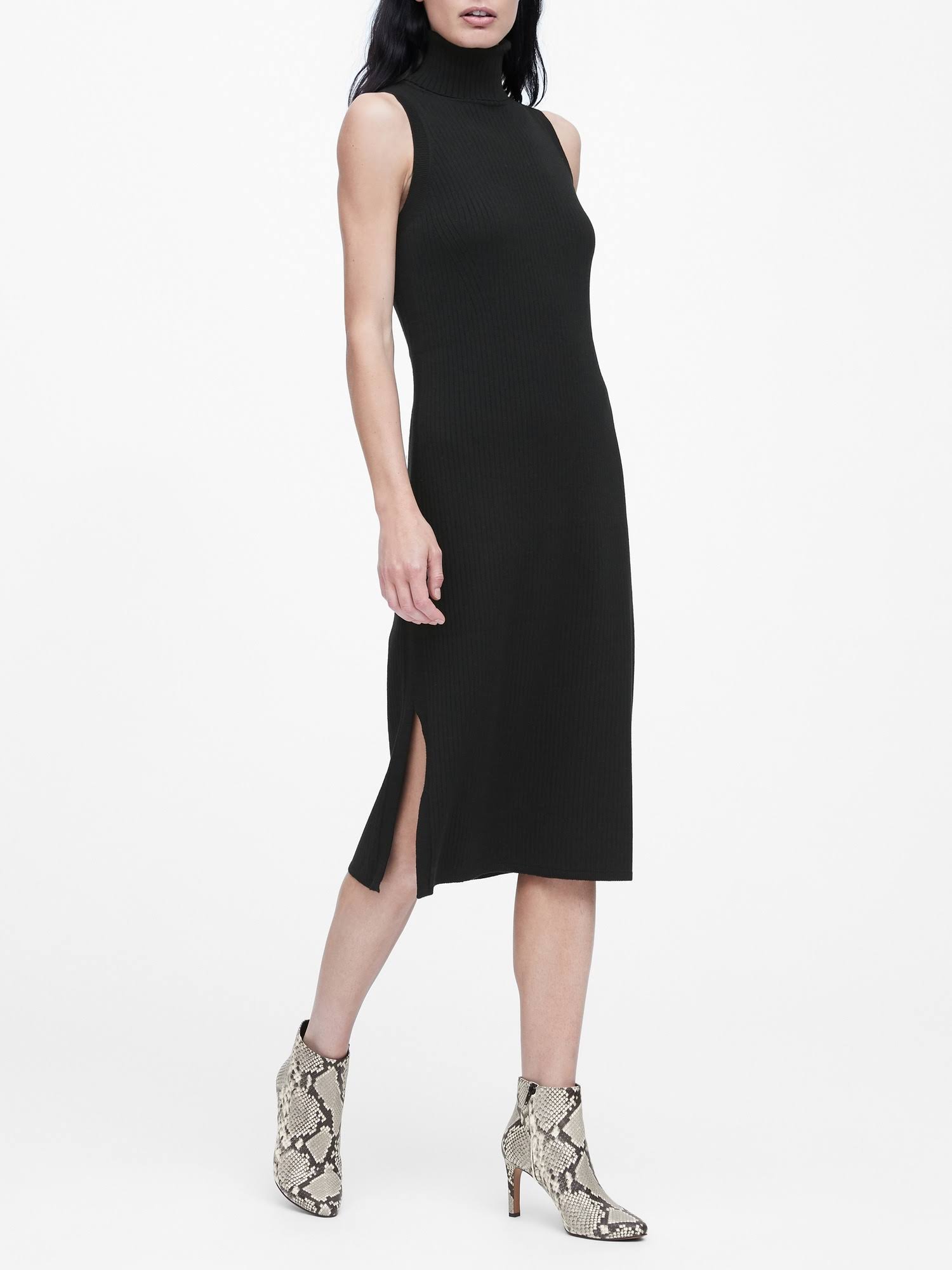 Banana Republic Women's Turtleneck Column Dress Black Big and Tall Size XL