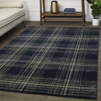 Balta Adler Navy 5 ft. x 7 ft. Distressed Plaid Area Rug, Blue