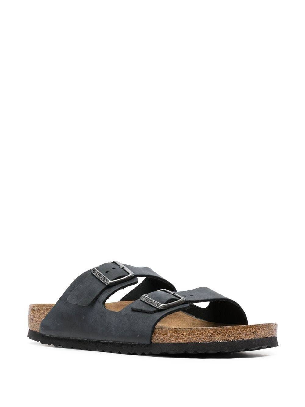Birkenstock Womens Black Oiled Leather Arizona Slide Sandals