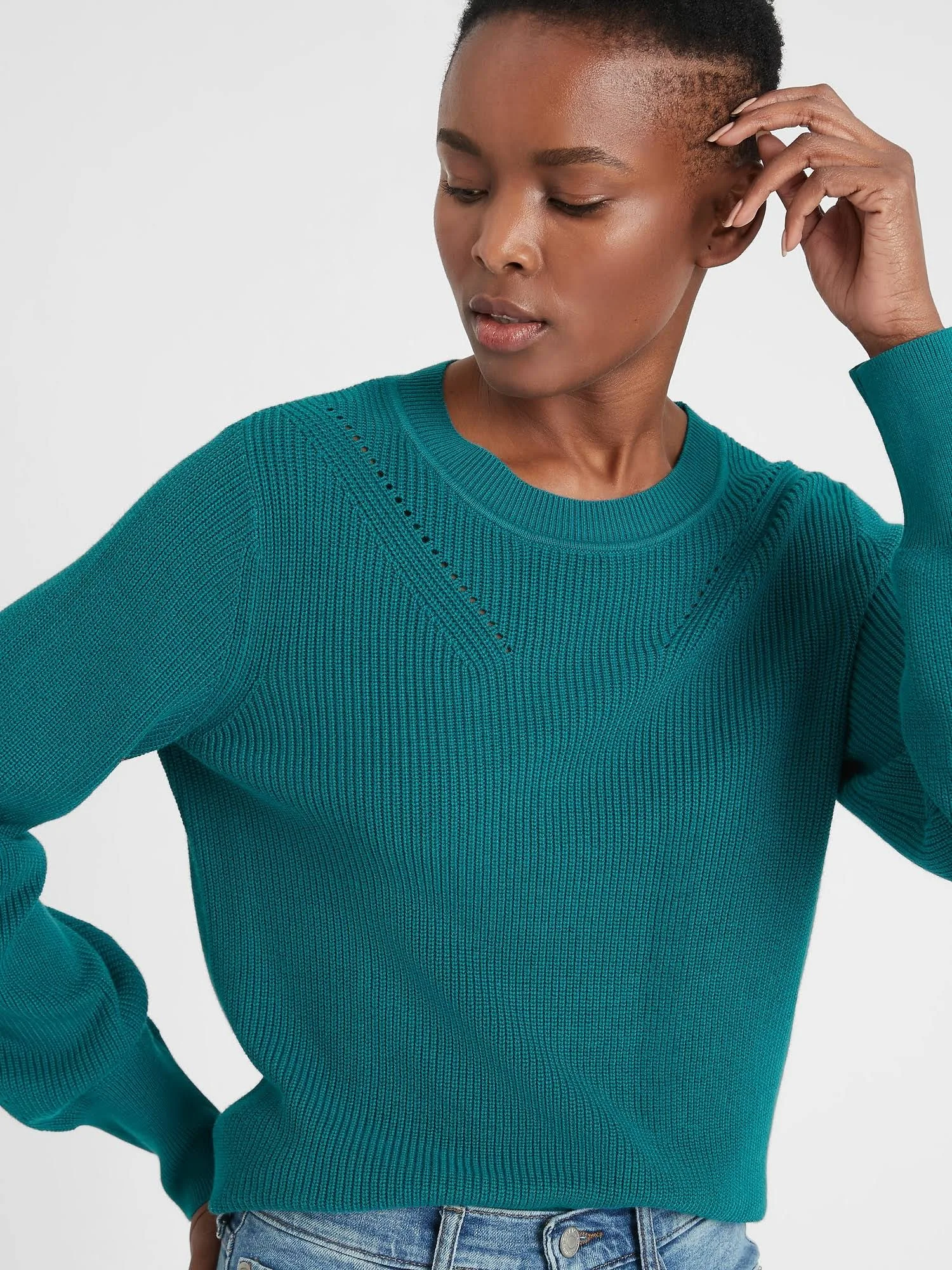 Women's Chunky Crew-Neck Sweater Teal