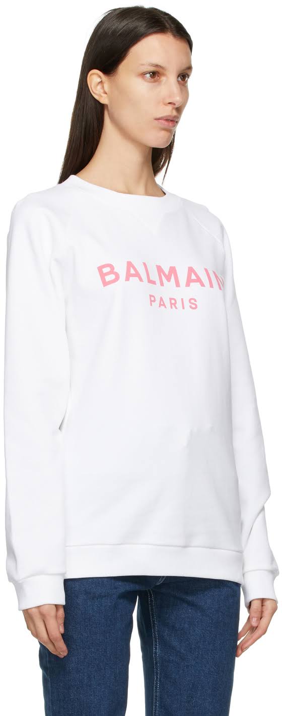 Balmain Logo Printed Cotton Sweatshirt - White - Sweatshirts