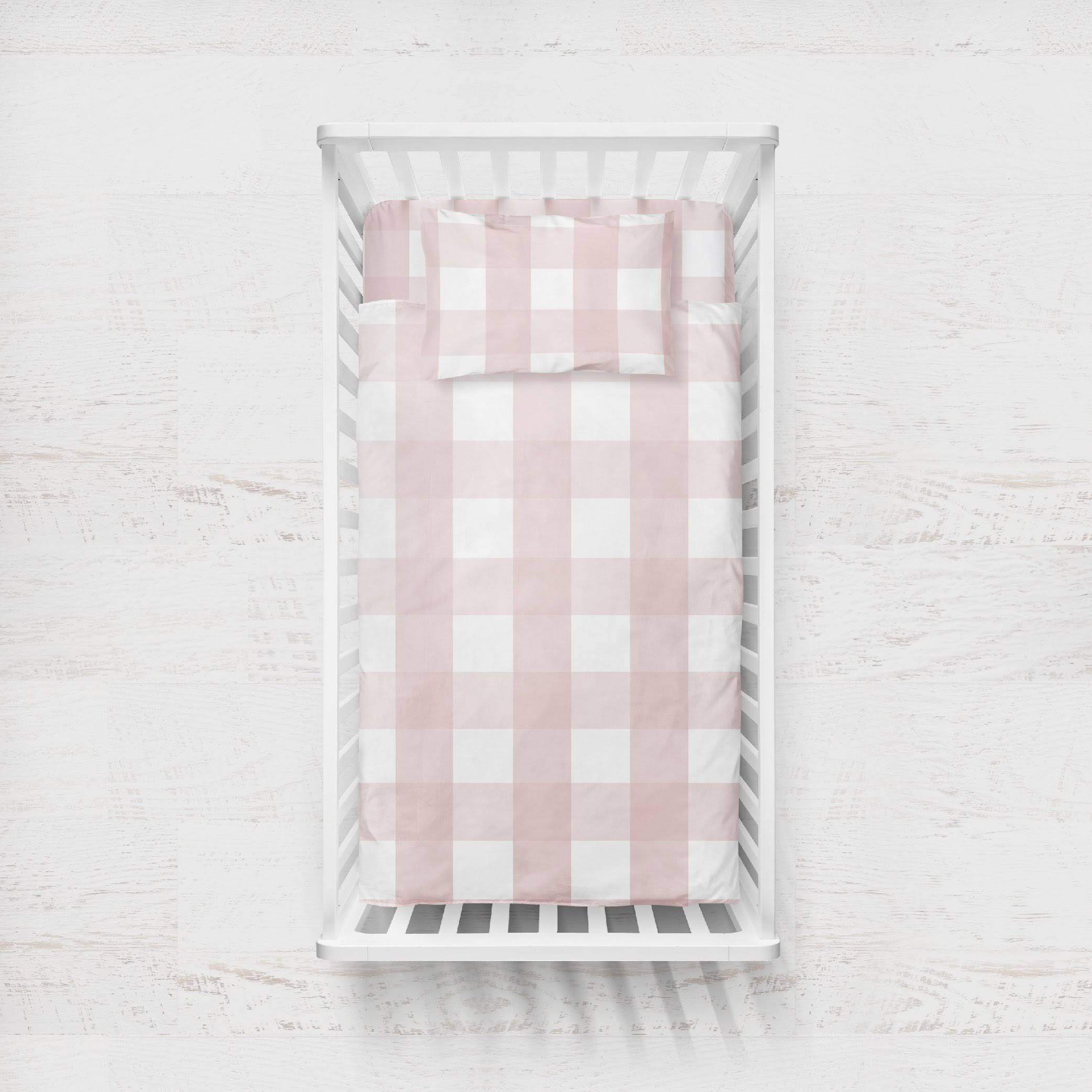 Four Piece Baby Crib Set - Pink Gingham Design