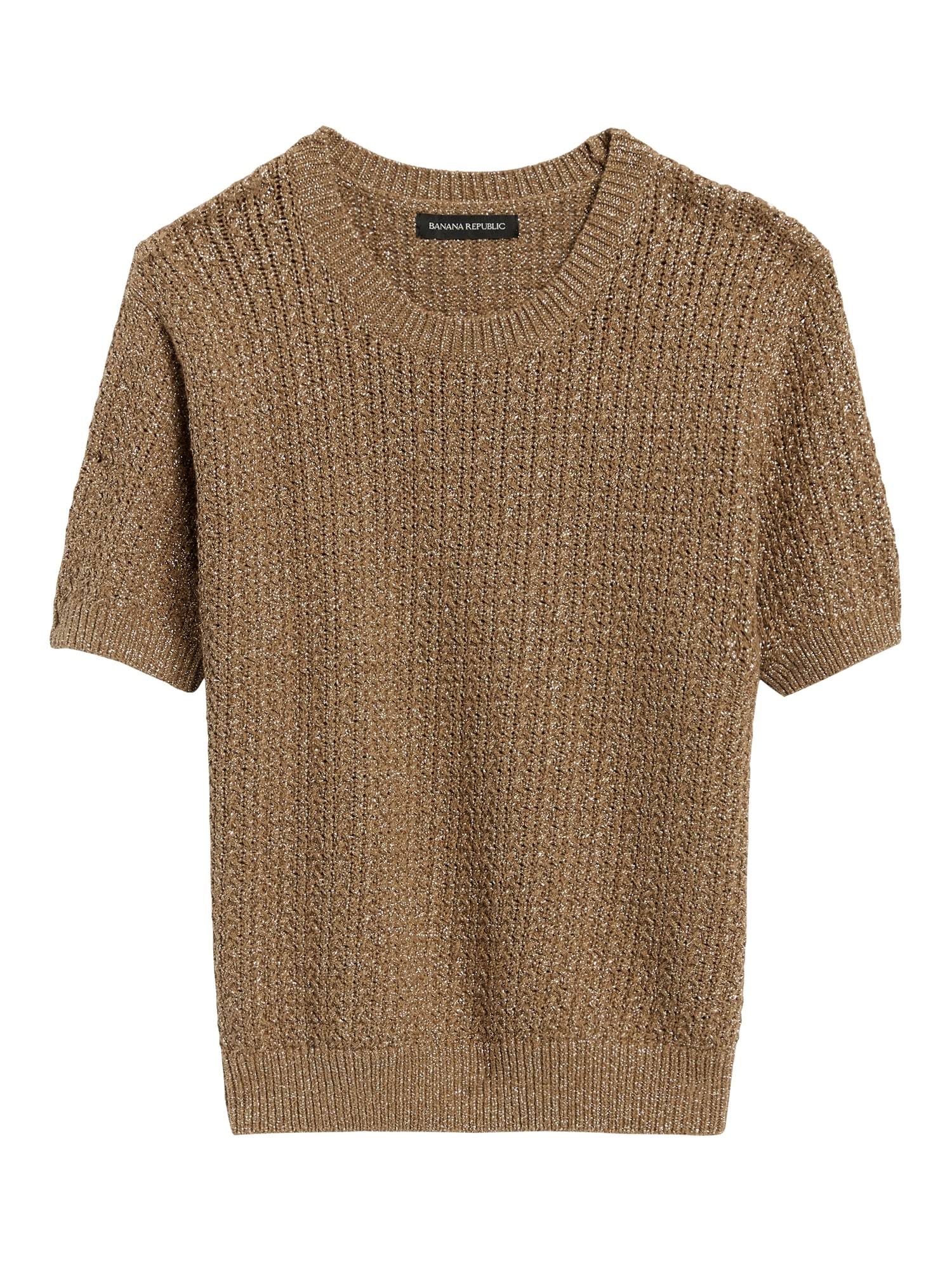 Banana Republic Women's Metallic Pointelle Cropped Sweater Antique Gold Size XS