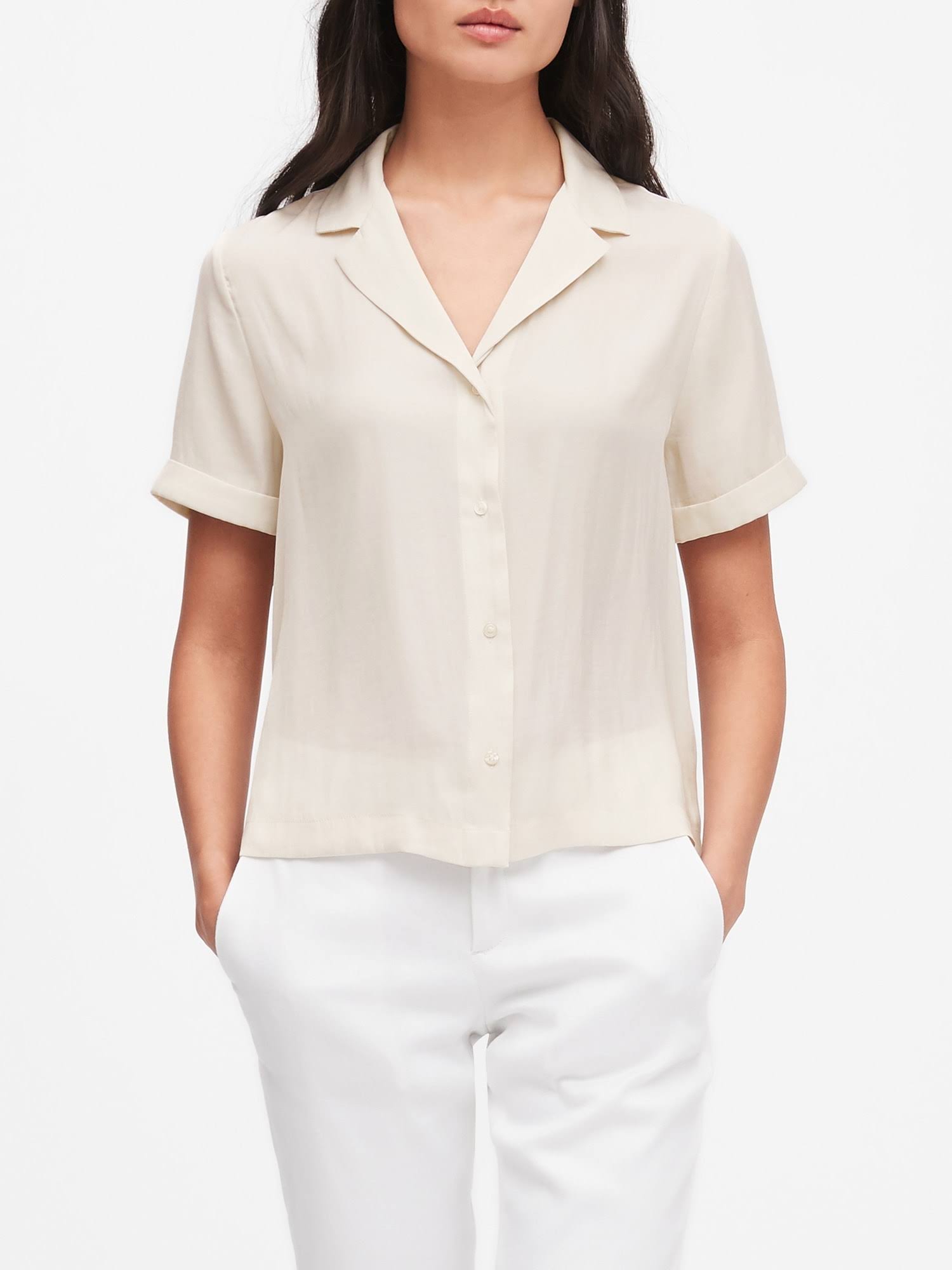 Banana Republic Women's Camp-Collar Blouse Transition Cream Size M