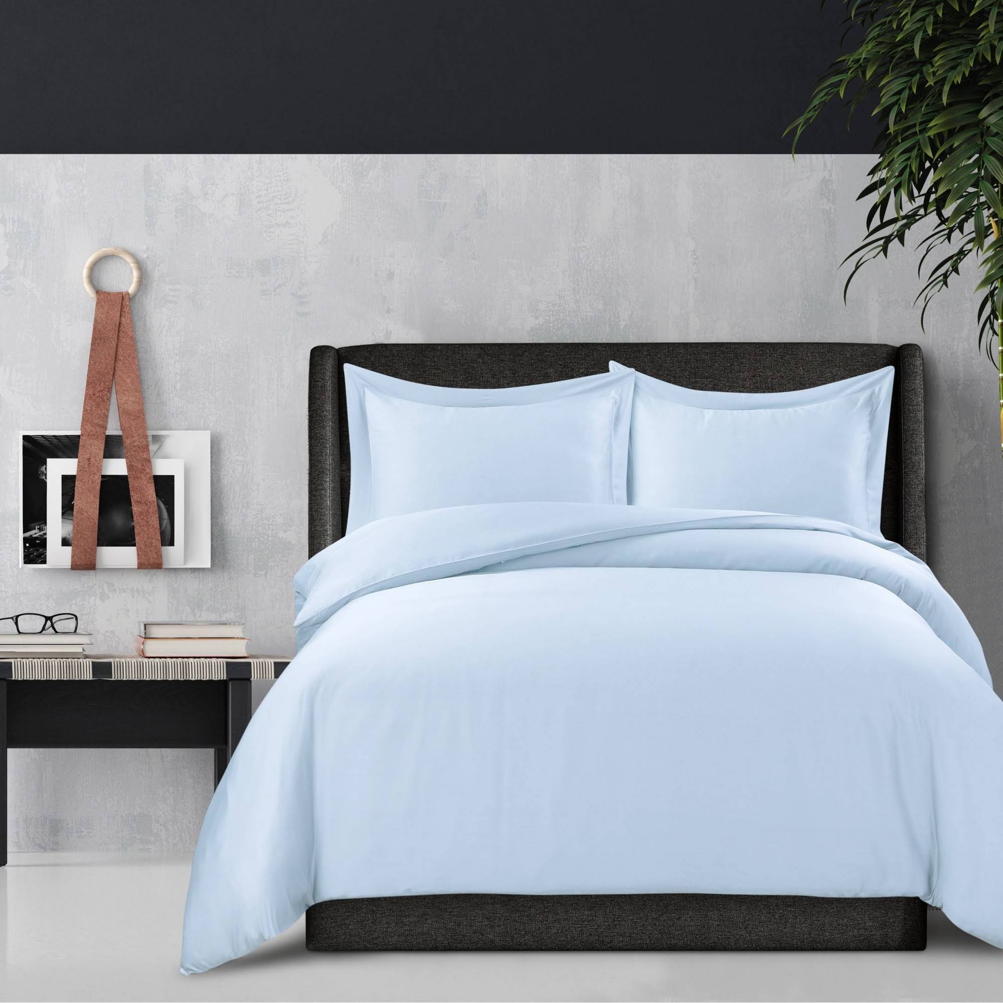 Tribeca Living 300 Thread Count Rayon from Bamboo Oversized Duvet Cover Set, Blue, King Set