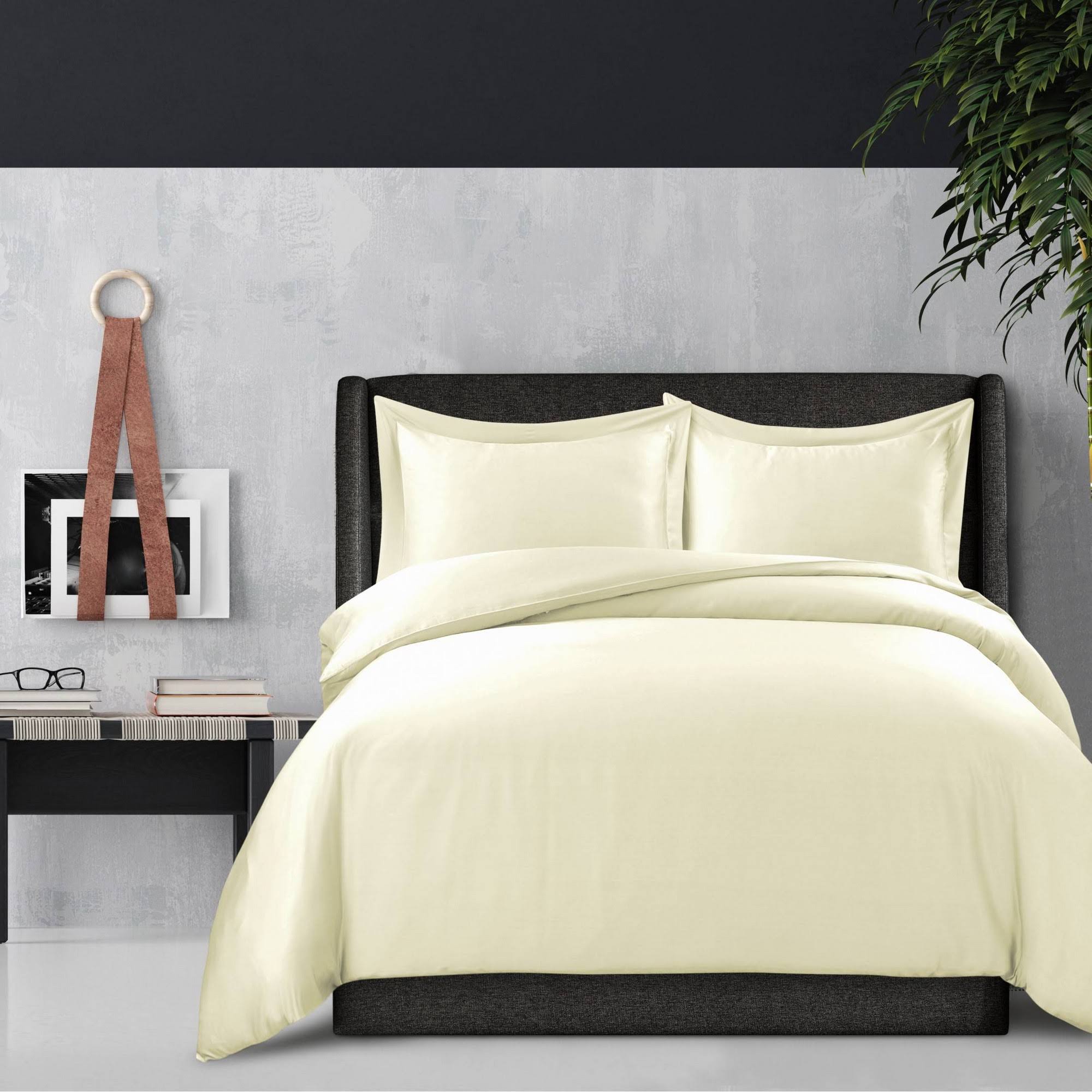 Rayon from Bamboo 300 Thread Count Oversized Duvet Cover Set (Ivory - Queen)