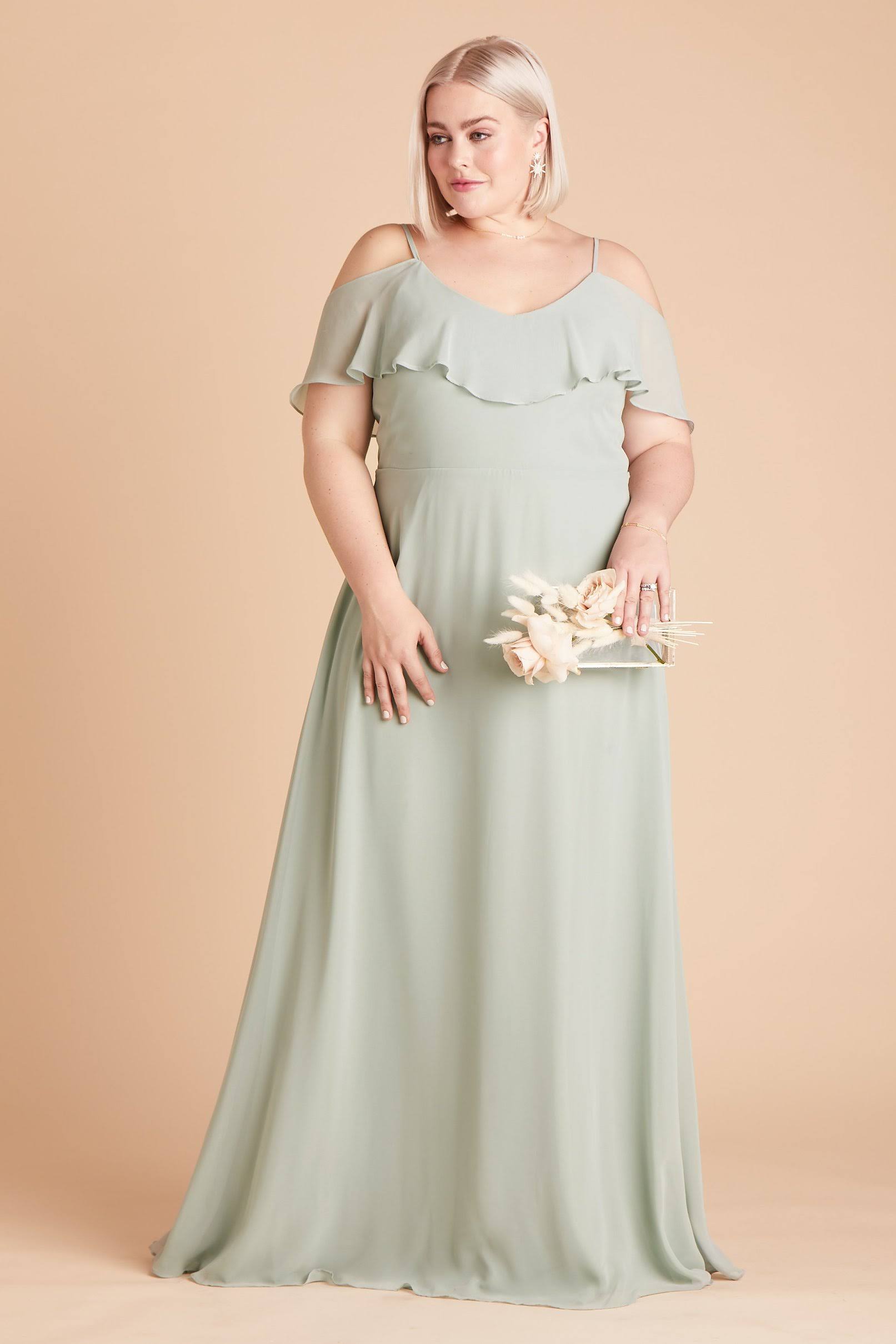 Birdy Grey Jane Plus Size Convertible Chiffon Bridesmaid Dress in Sage 3X / Sage / No Slit