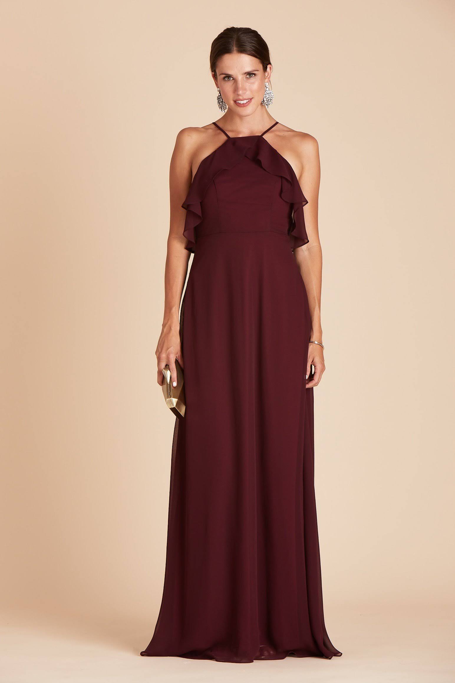 Birdy Grey Jules Chiffon Bridesmaid Dress in Cabernet L / Cabernet