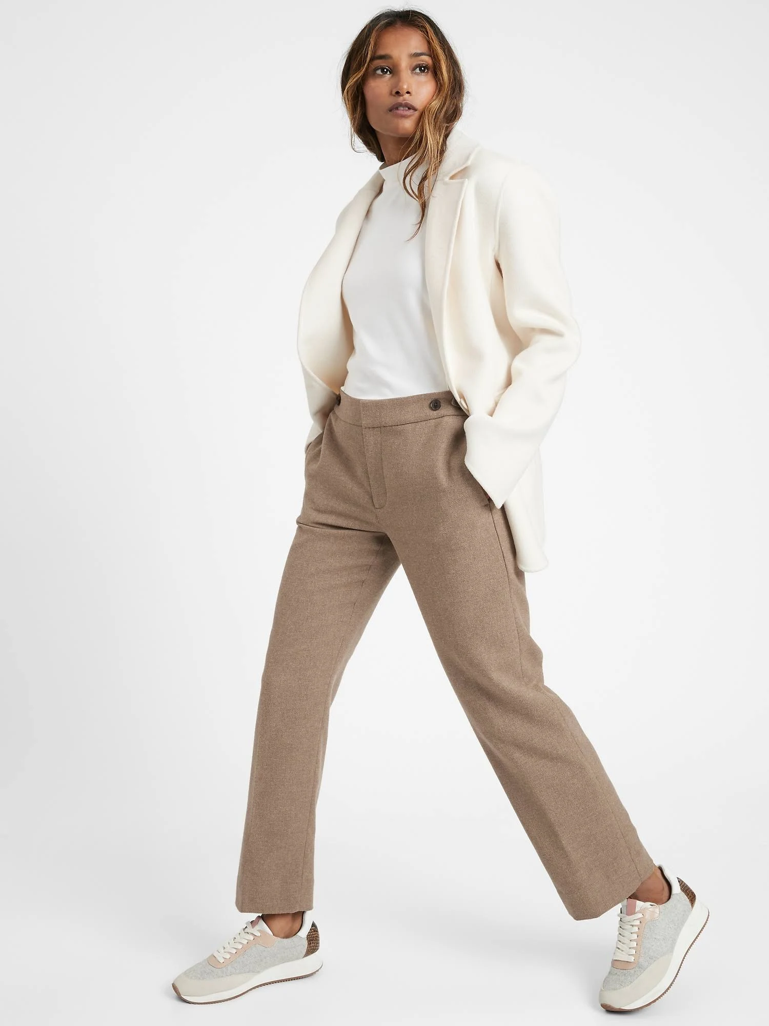 Banana Republic Women's High-Rise Straight Elastic-Waist Pant Camel Size 14 Long
