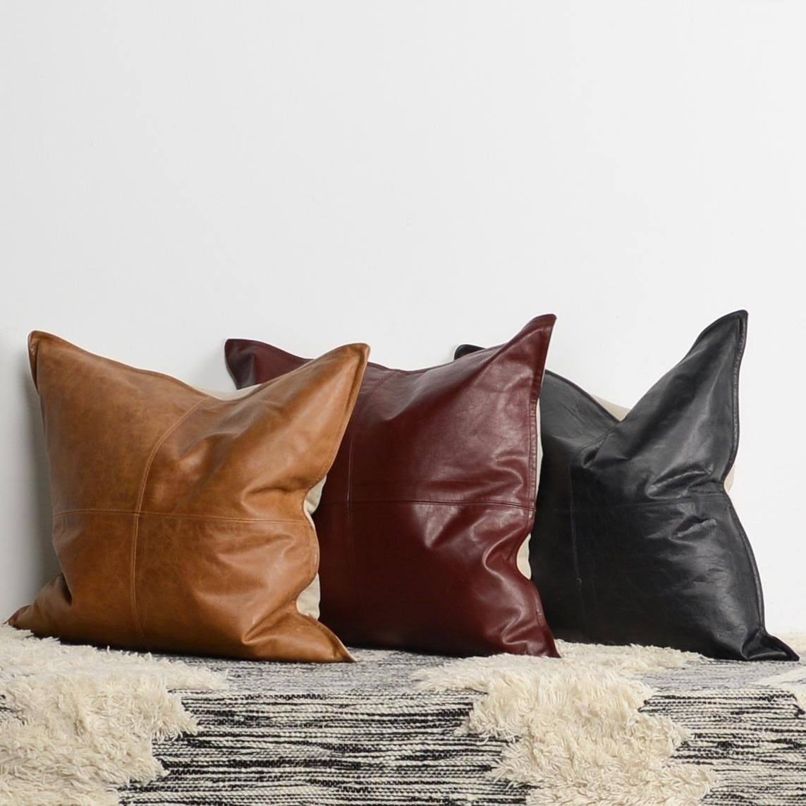 Strick & Bolton Lindi Leather 22-inch Throw Pillow (Brown)