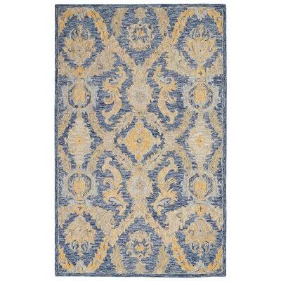 Minton Floral Hand-Hooked Wool Navy Blue Area Rug Alcott Hill Rug Size: Rectangle 5&3x22 x 7&5x22