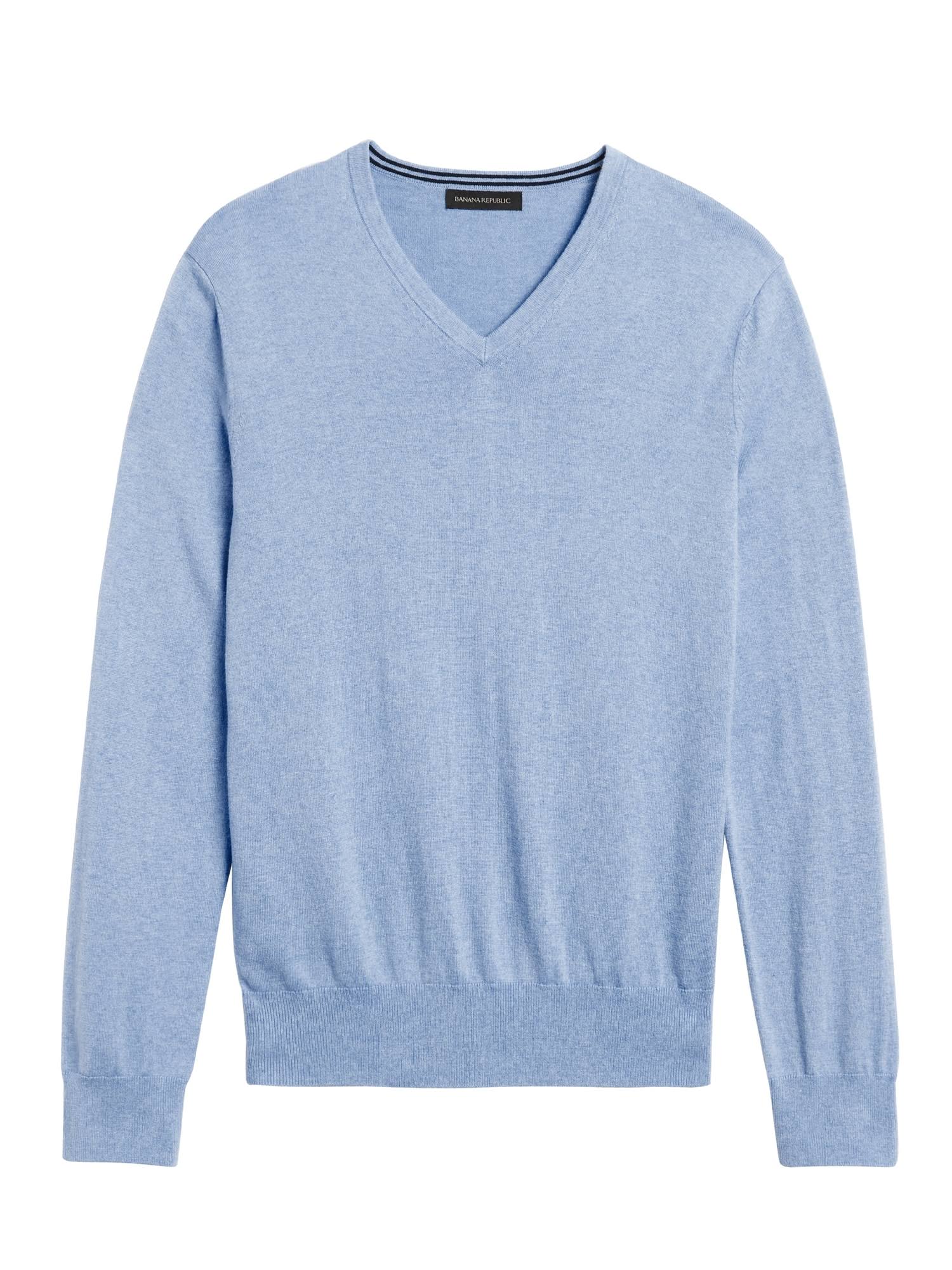 Banana Republic Men's Silk Cotton Cashmere V-Neck Sweater Cerulean Blue Size L