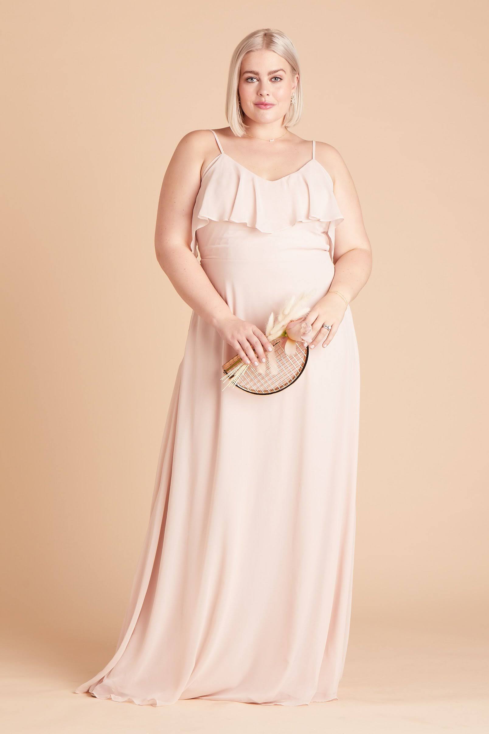 Birdy Grey Jane Plus Size Convertible Chiffon Bridesmaid Dress in Pale Blush 2x / Pale Blush / No Slit