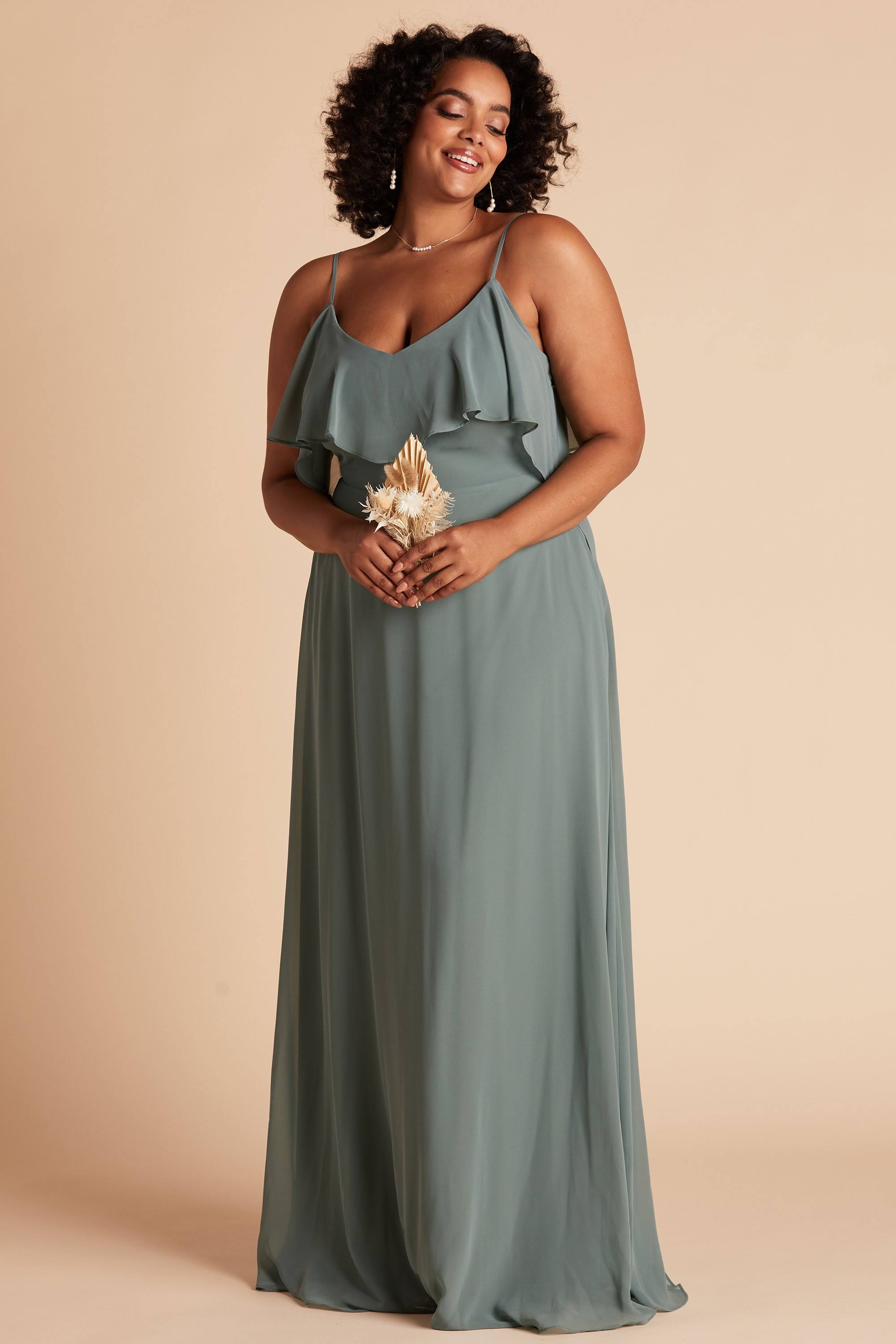 Birdy Grey Jane Plus Size Convertible Chiffon Bridesmaid Dress in Sea Glass 2x / Sea Glass / No Slit
