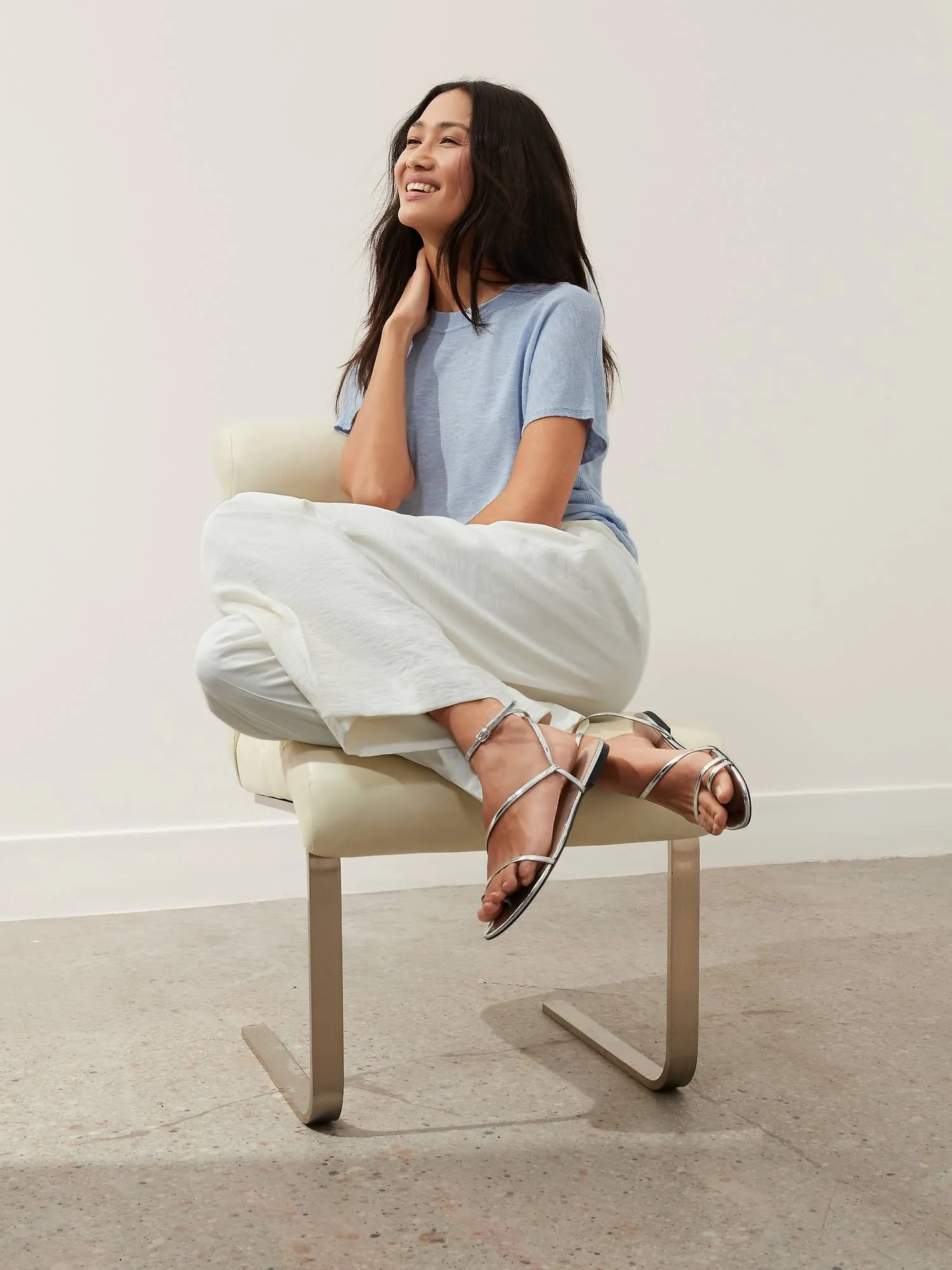 Banana Republic Women's Linen-Blend Short-Sleeve Sweater Crisp Blue Size XL