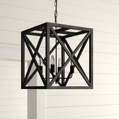 Sherman 4-Light Lantern Square / Rectangle Pendant Finish: Black