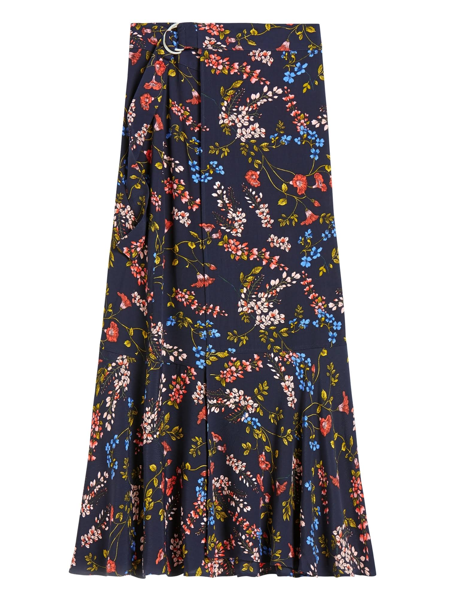 Banana Republic Women's Long Midi Wrap Skirt Navy Floral Size 10
