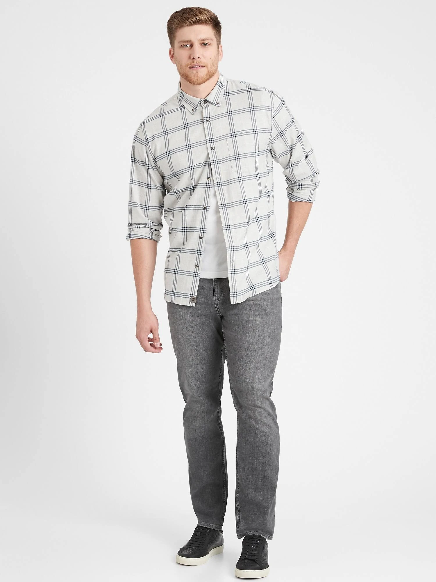 Banana Republic Men's Slim Rapid Movement Denim Jean with Coolmax Technology Slate Gray Wash Tall Size 35W 36L