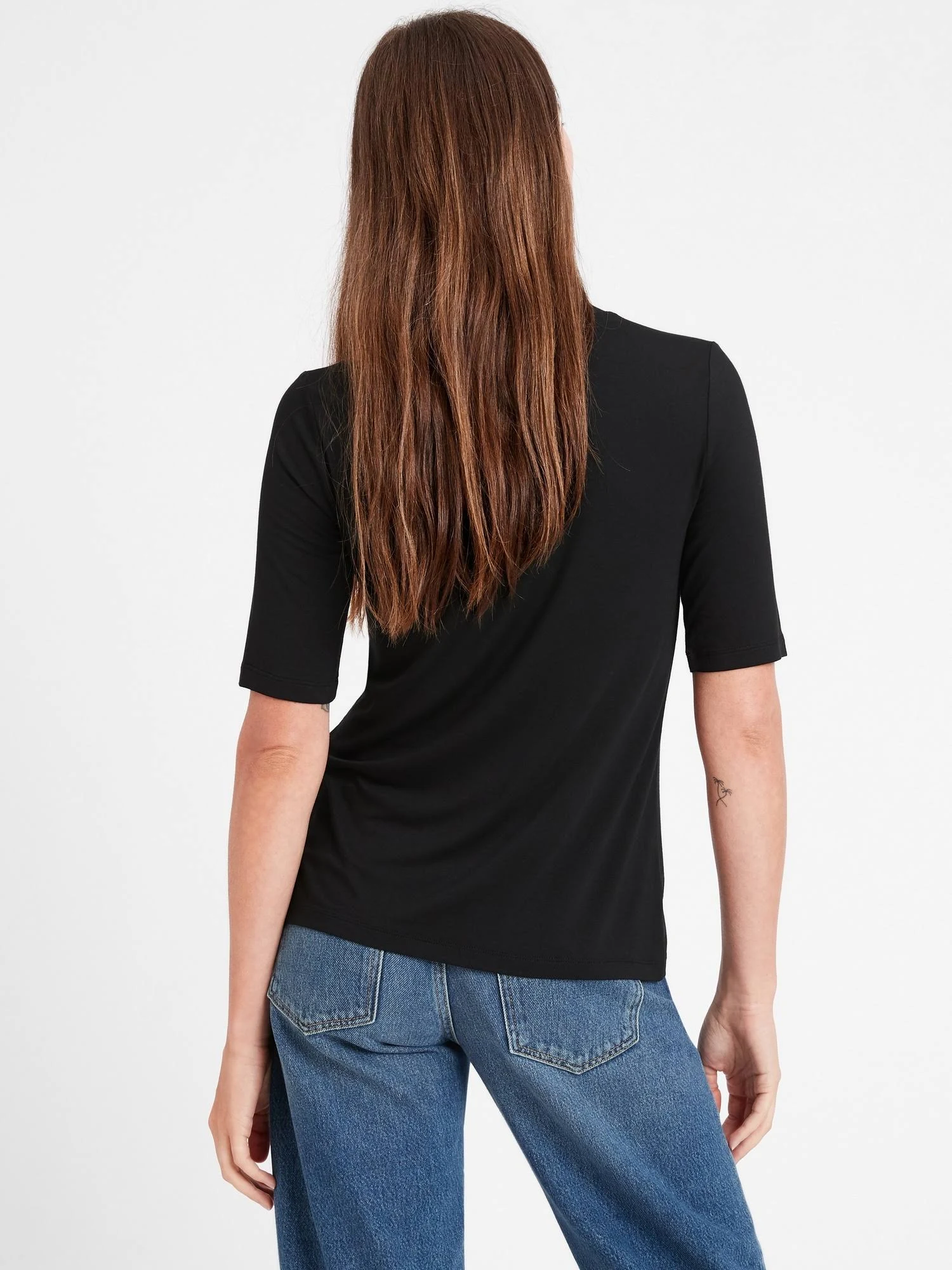 Banana Republic Women's Threadsoft Elbow-Sleeve T-Shirt Black Size Xxs