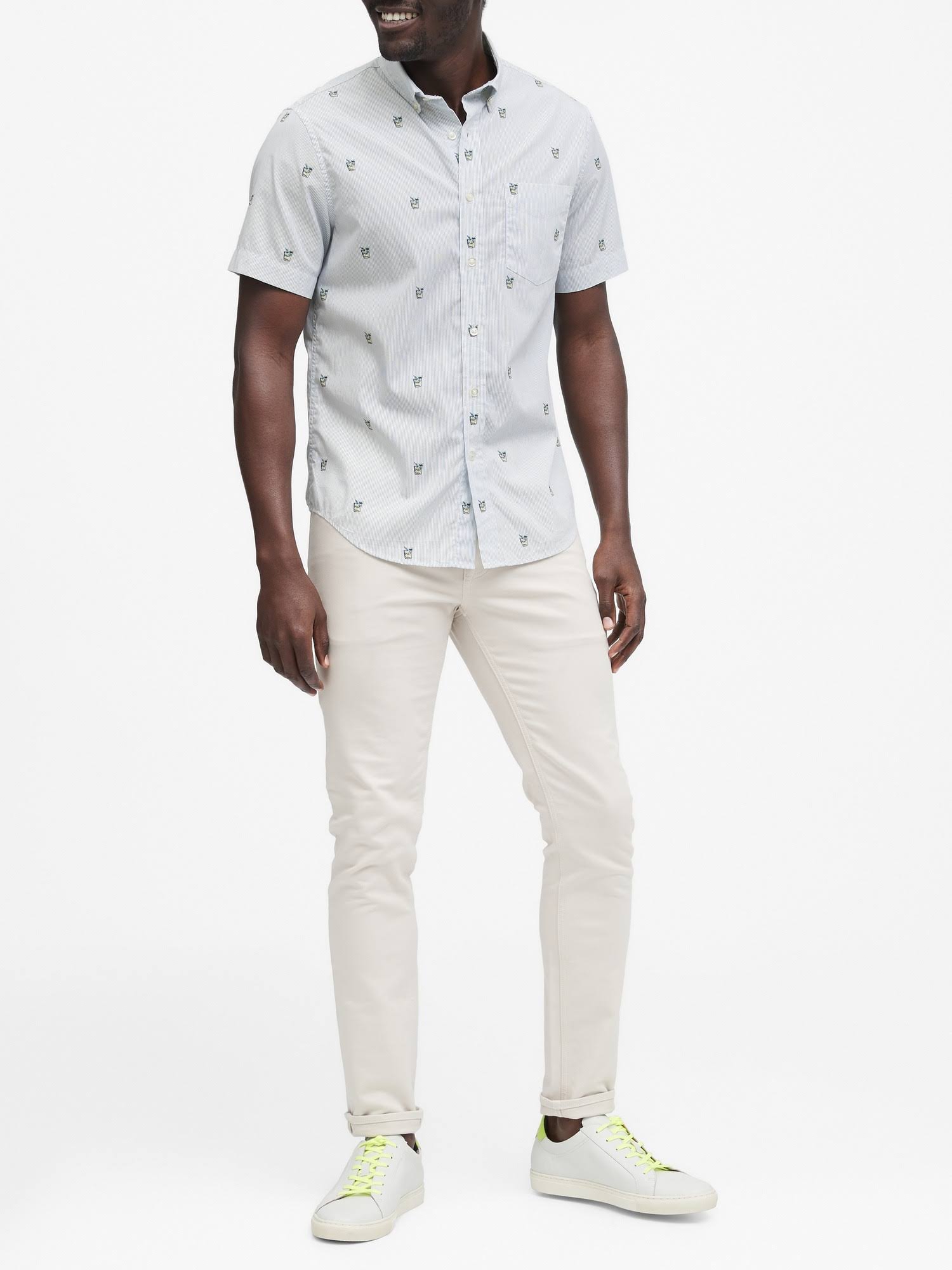 Banana Republic Men's Slim-Fit Luxe Poplin Shirt White & Navy Stripe Size L