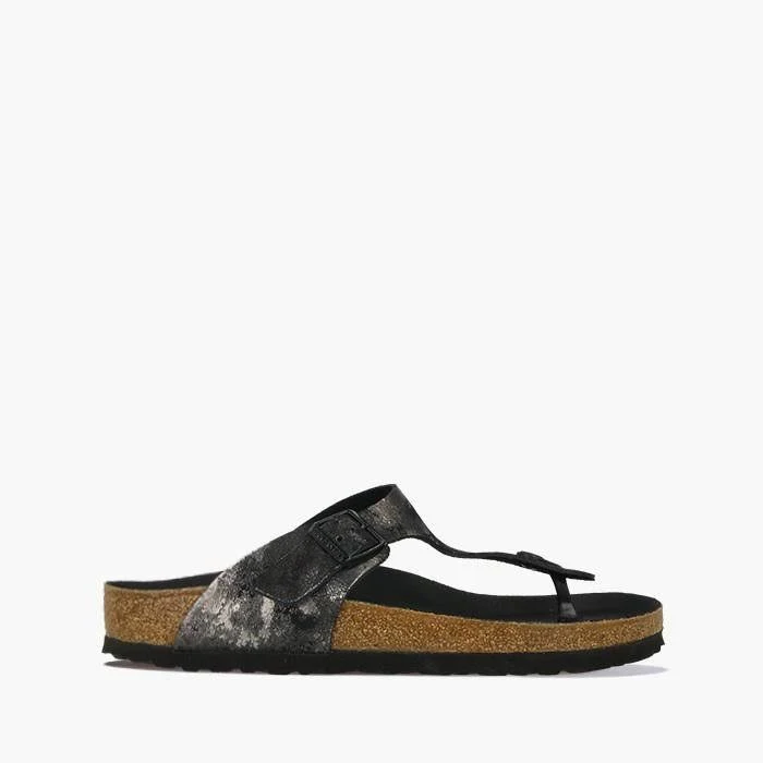 Birkenstock Gizeh Suede Leather Vintage Metallic Black Thong Sandals
