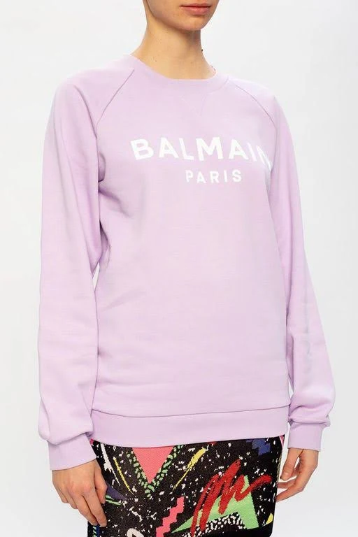 Balmain Flocked Logo Cotton Sweatshirt - Purple - Sweatshirts