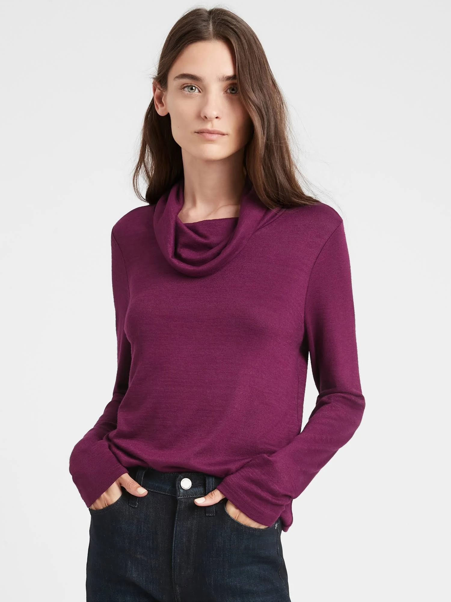 Banana Republic Women's Luxespun Cowl-Neck T-Shirt Dried Morello Purple Size XXL